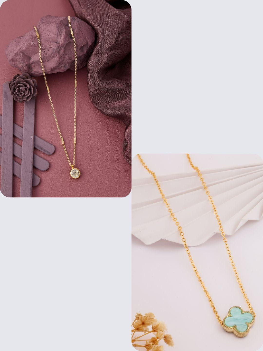 DressBerry Set of 2 Artificial Beads Gold-Plated Stainless Steel Chain
