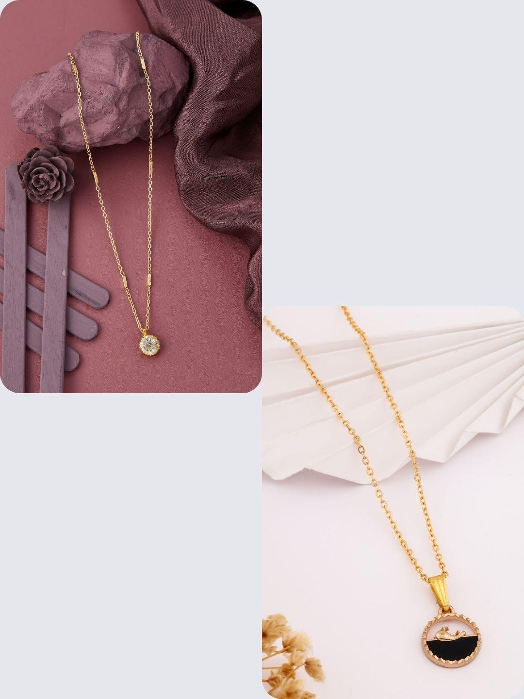 DressBerry Women Set of 2 Gold-Plated  Minimal Artificial Stone S-Hook Necklaces