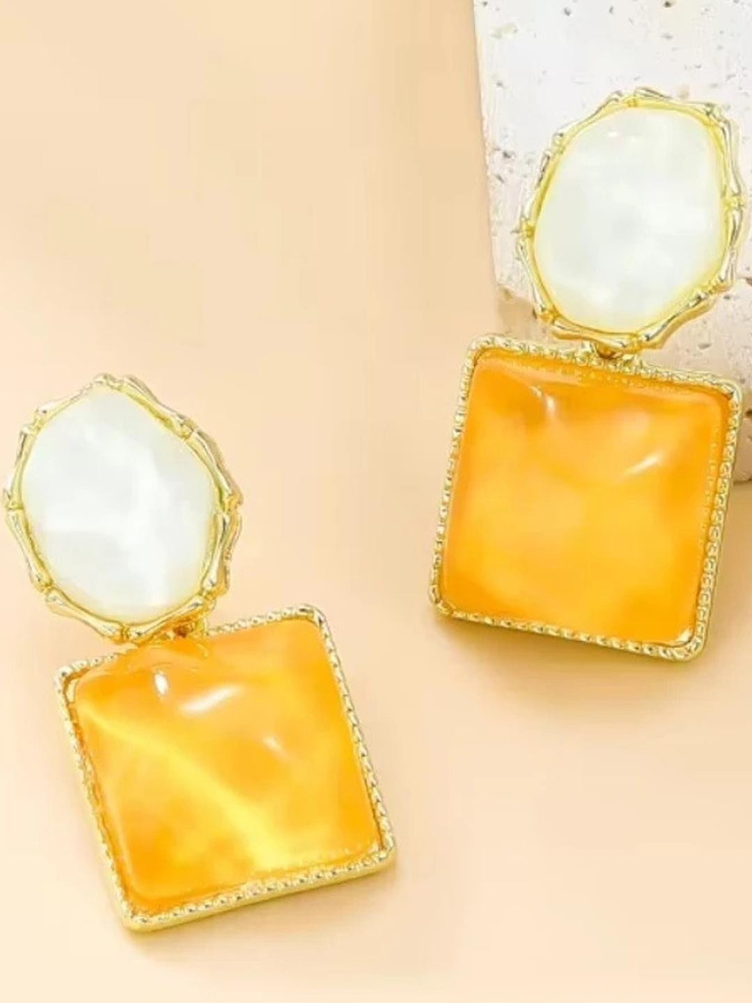 AKISON JEWELS  Alloy Crystals Earring with white & Orange Colour