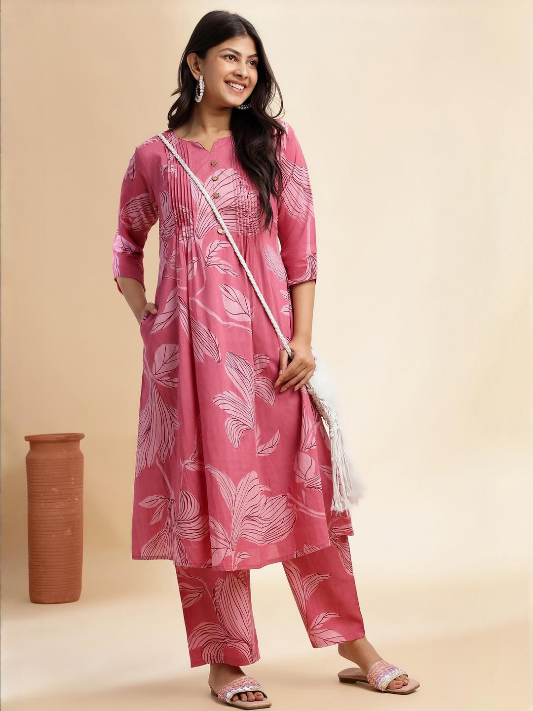 KALINI Pink Pure Cotton Kurta Sets