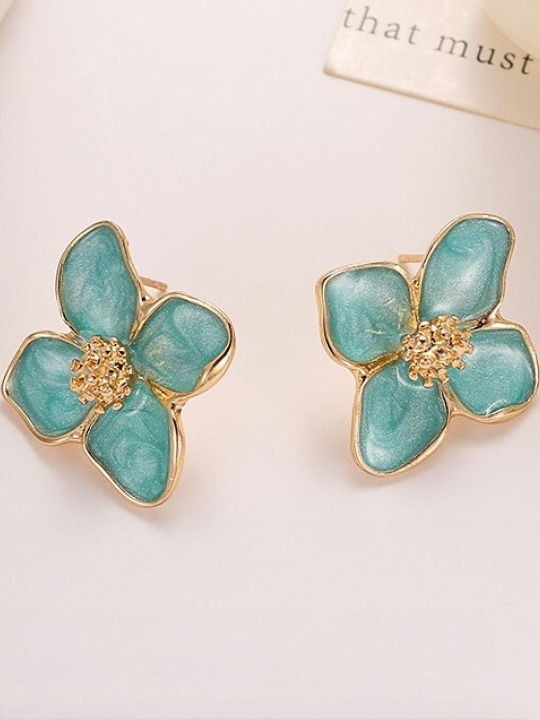 AKISON JEWELS Alloy Blue Floral Studs Earrings
