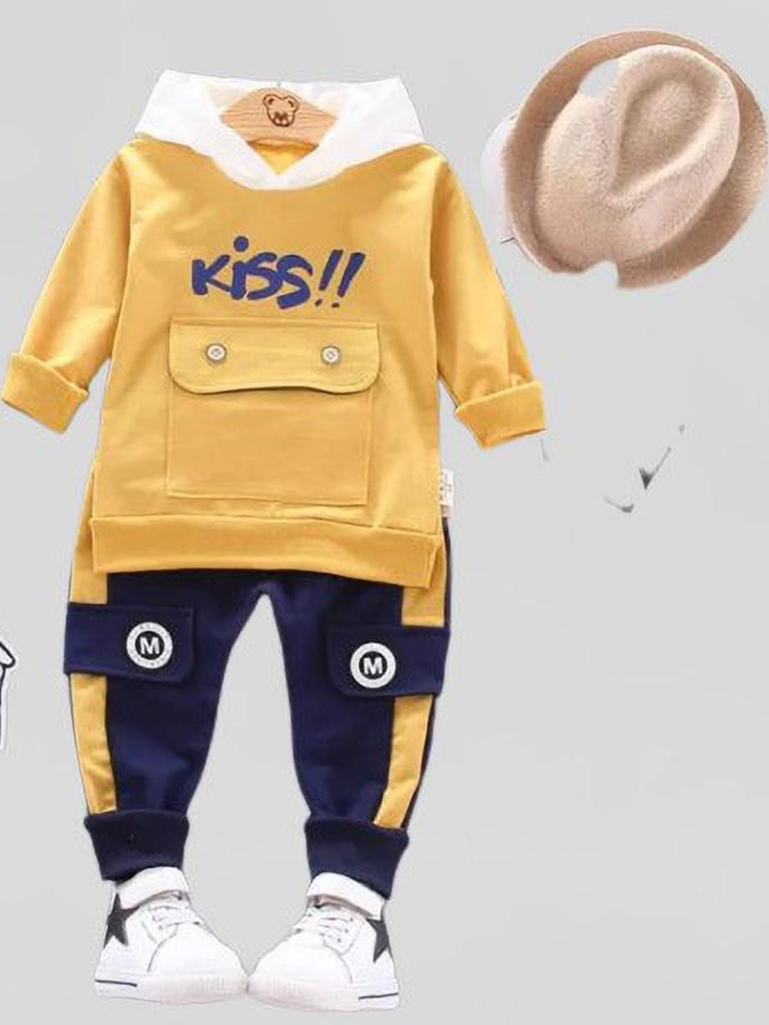 Dhairya Traders Unisex Kids Yellow & Navy Blue Clothing Set