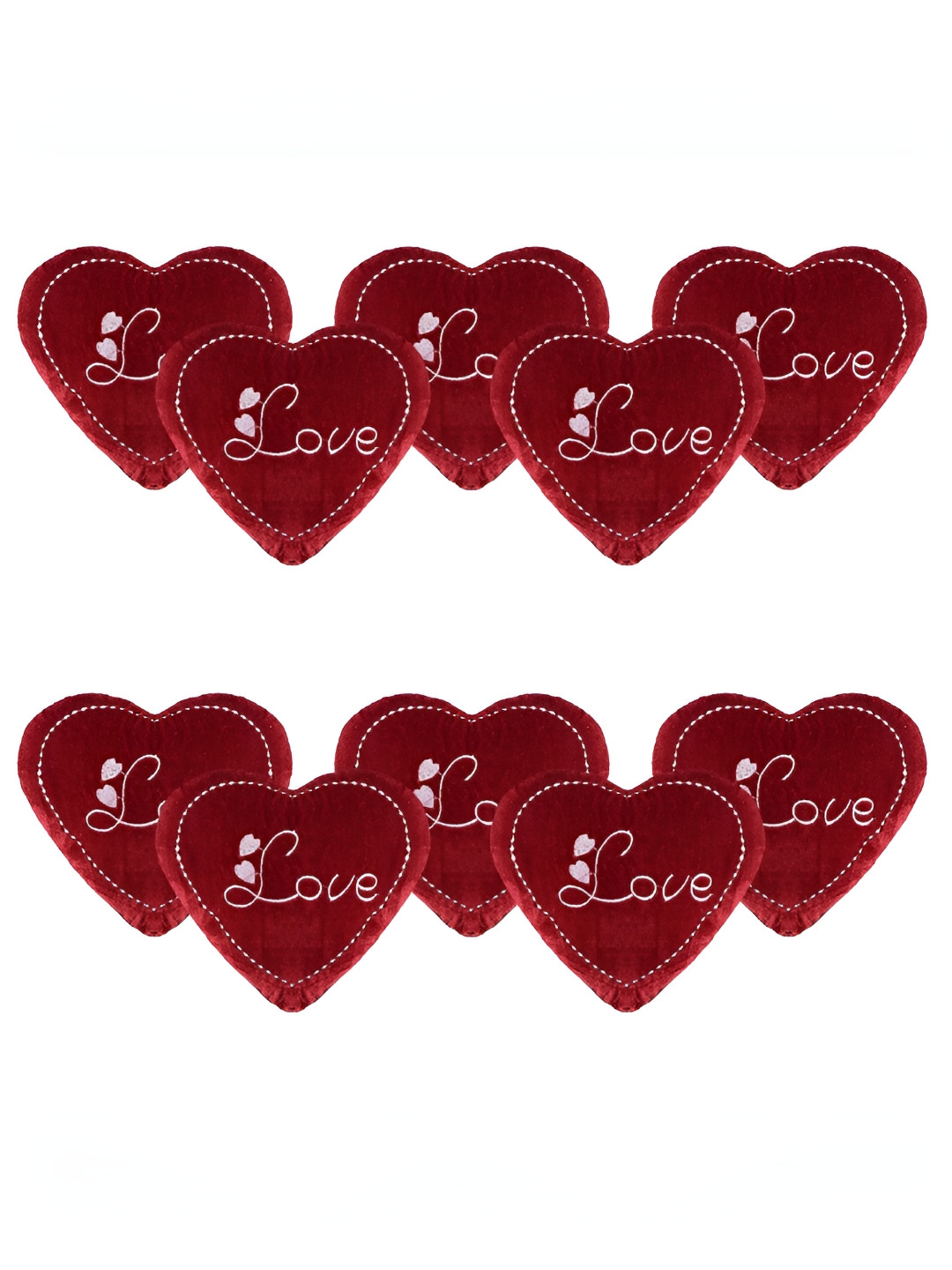 Kuber Industries Red 10 Pieces Embroidered Heart Shaped Pre-Filled Cushions