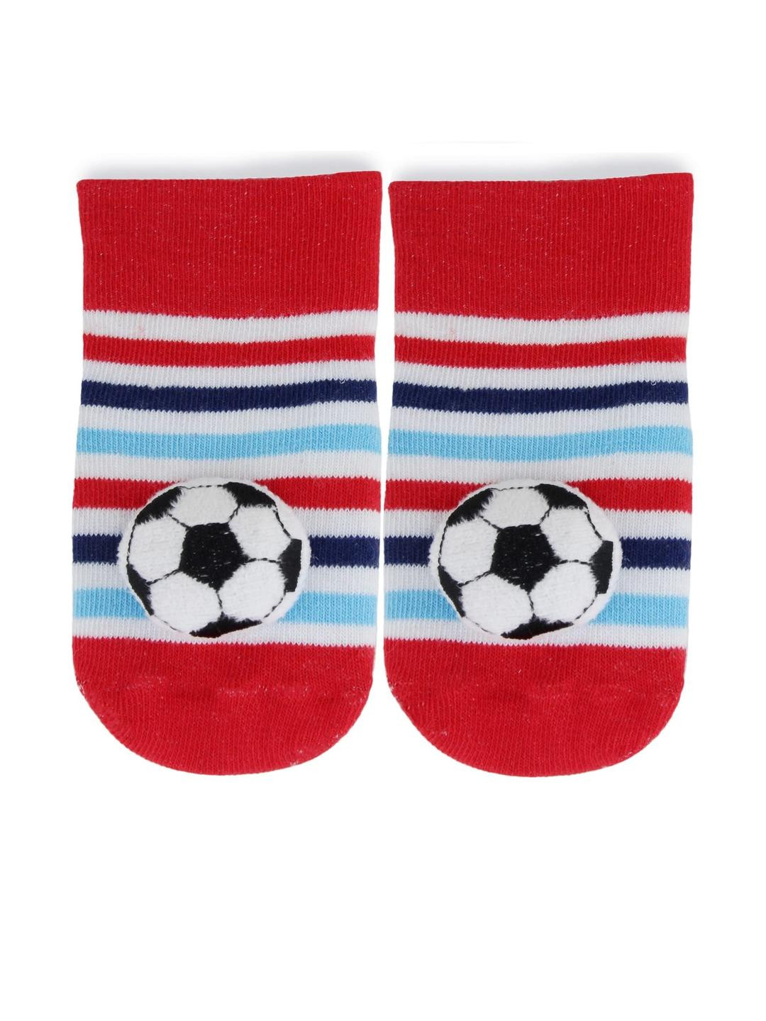 Neska Moda 6 To 12 Months Cotton Football Face Baby Ankle Socks/ Booties (Toe to Heel Length - 12 cm, Red, White)