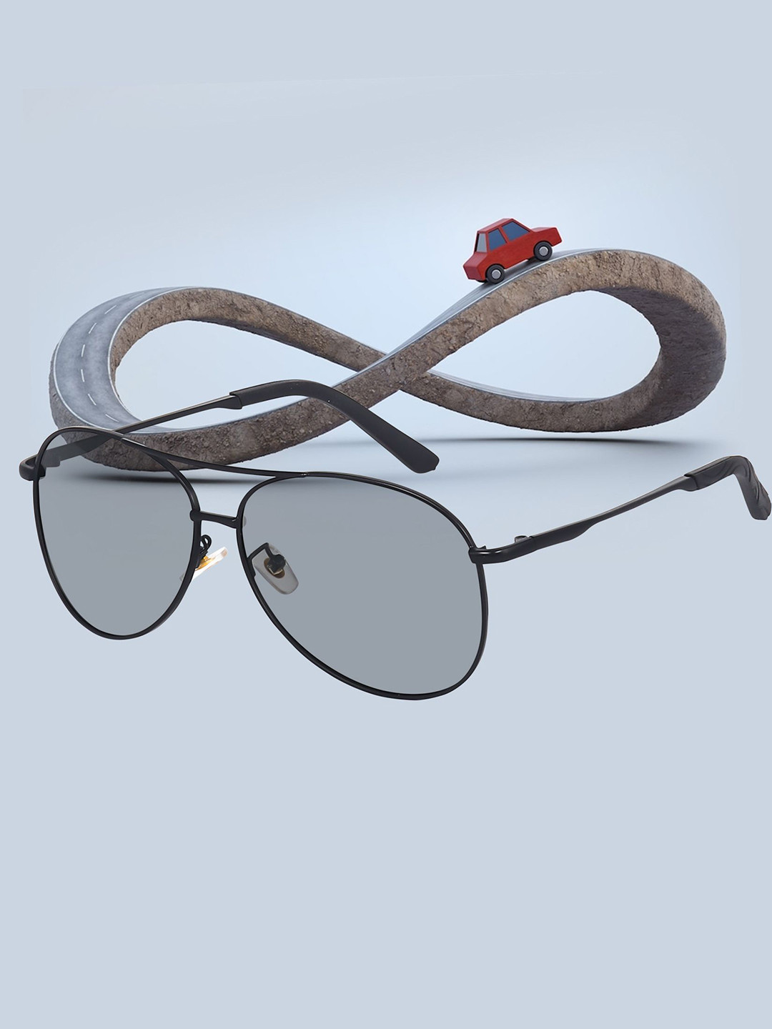 Peter Jones Eyewear Unisex Grey Lens & Silver-Toned Aviator Sunglasses & 100% UVProtection