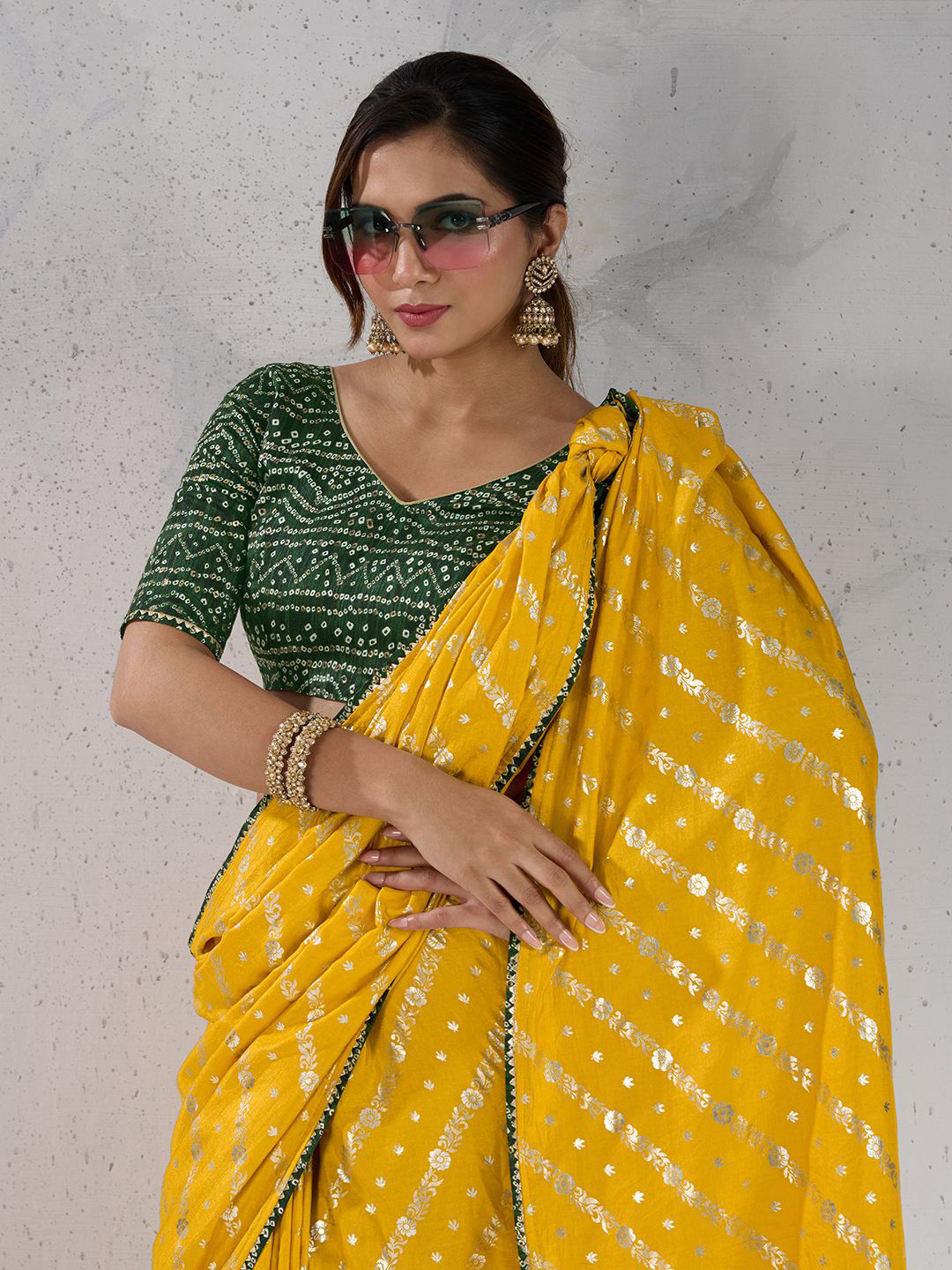 PBS PRINTS Ethnic Motifs Woven Design Zari Gotta Patti Detail Saree