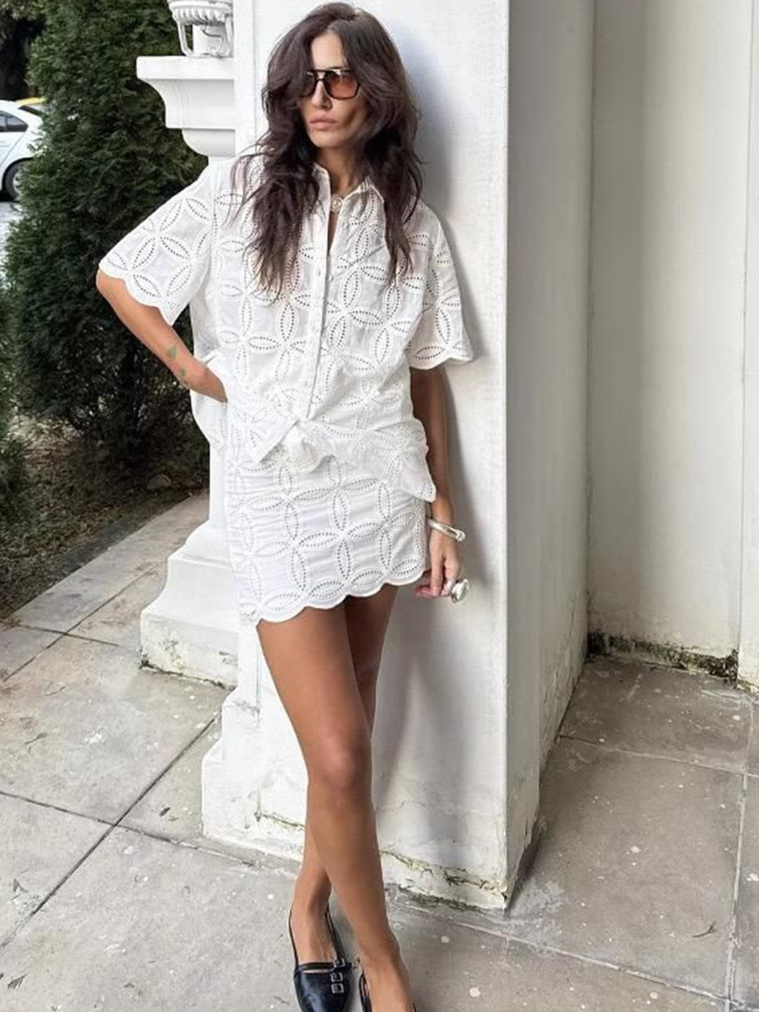 Miss Mosa By Akanksha  White Karen Eyelet Summer Coord Set