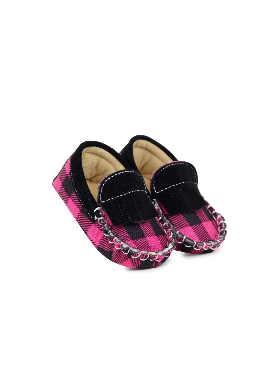 Neska Moda 6 To 12 Months Baby Boys Cotton Checkered Loafer Booties (Toe to Heel Length - 12 cm, Pink, Black)