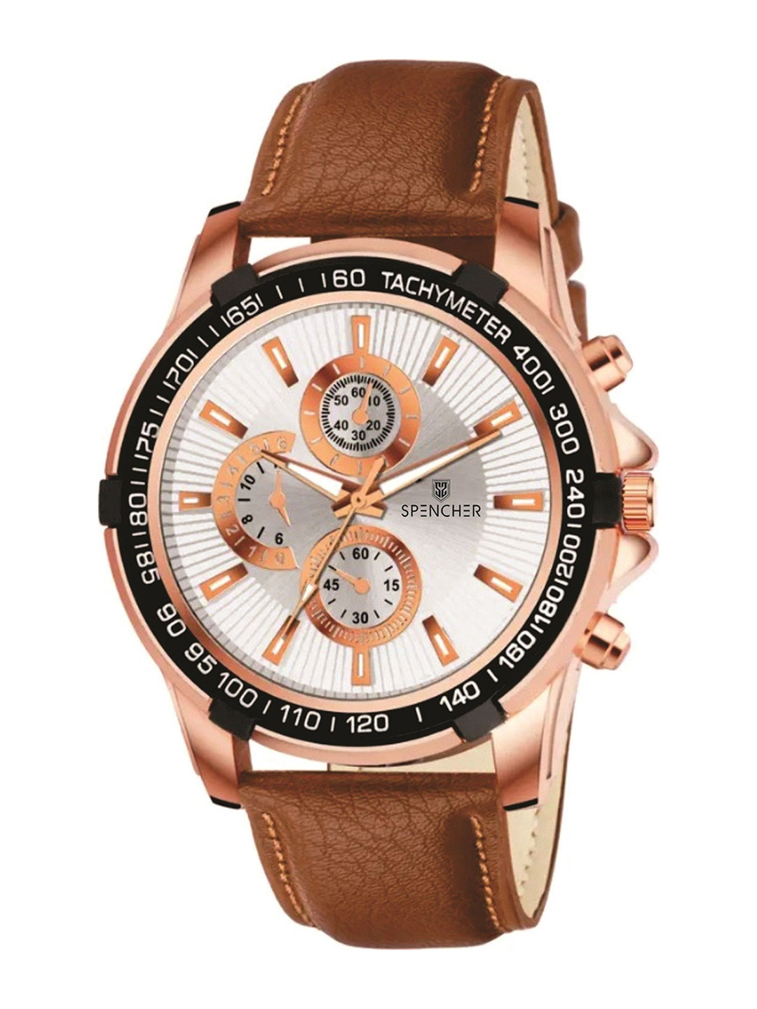 SPENCHER Men Bracelet Style Straps Analogue Watch SW Non Chrono Silver Dial Brown SL 3122