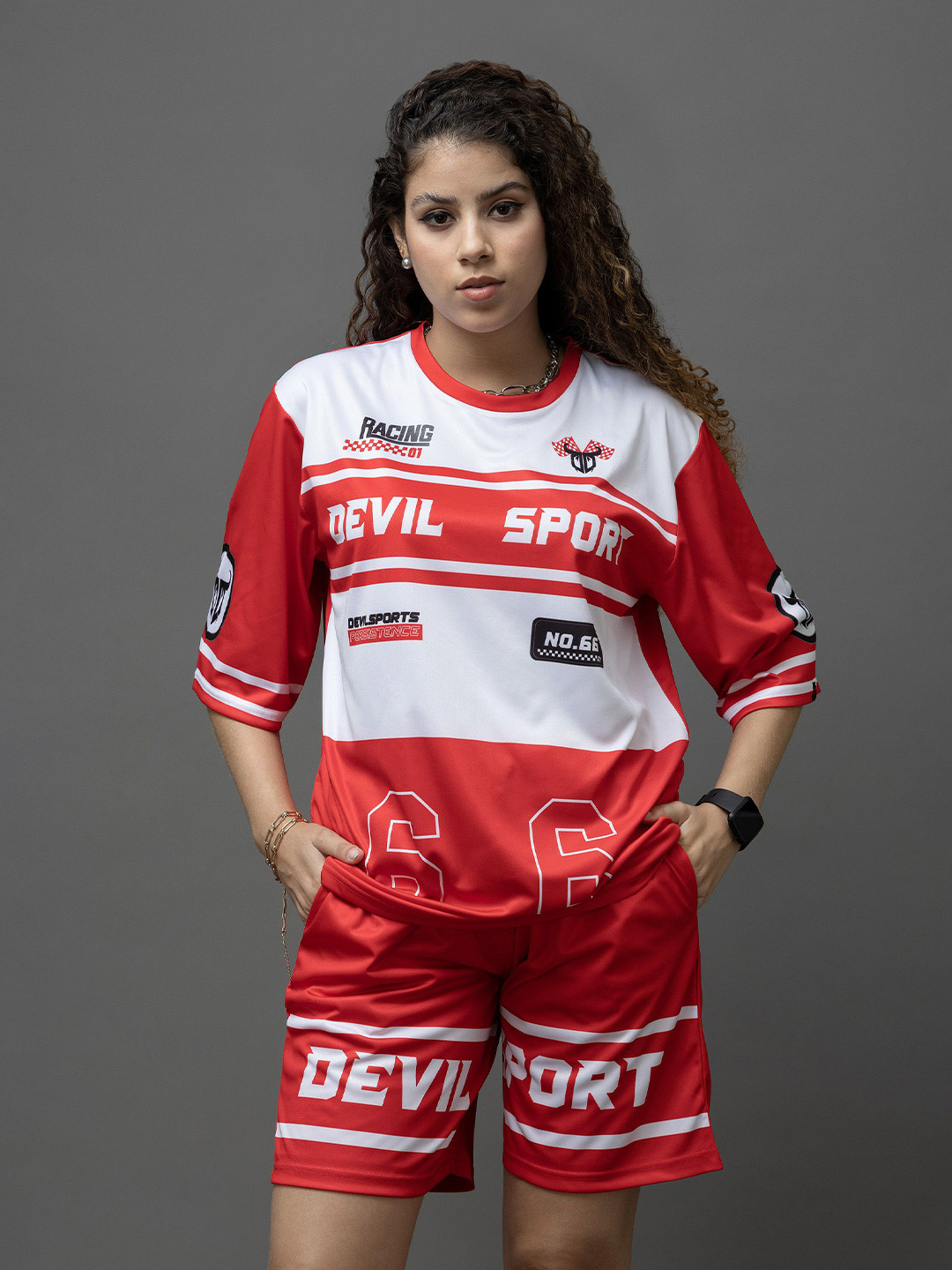 GO DEVIL Printed Round Neck T-Shirt With Shorts Sports Wear Co-Ords