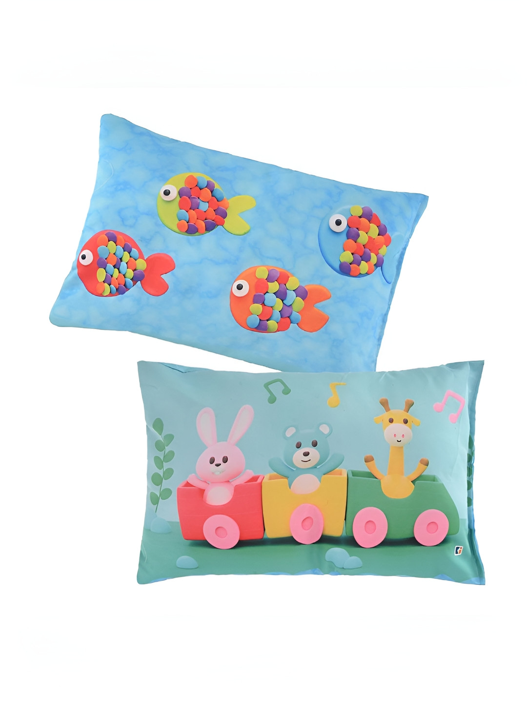 Kuber Industries 2-Pcs Green & Blue Printed Baby Pillow