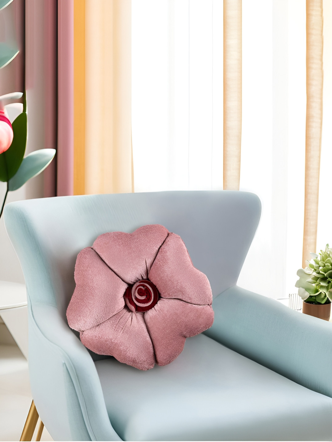 Kuber Industries Pink Rose Shaped Pre-Filled Cushion