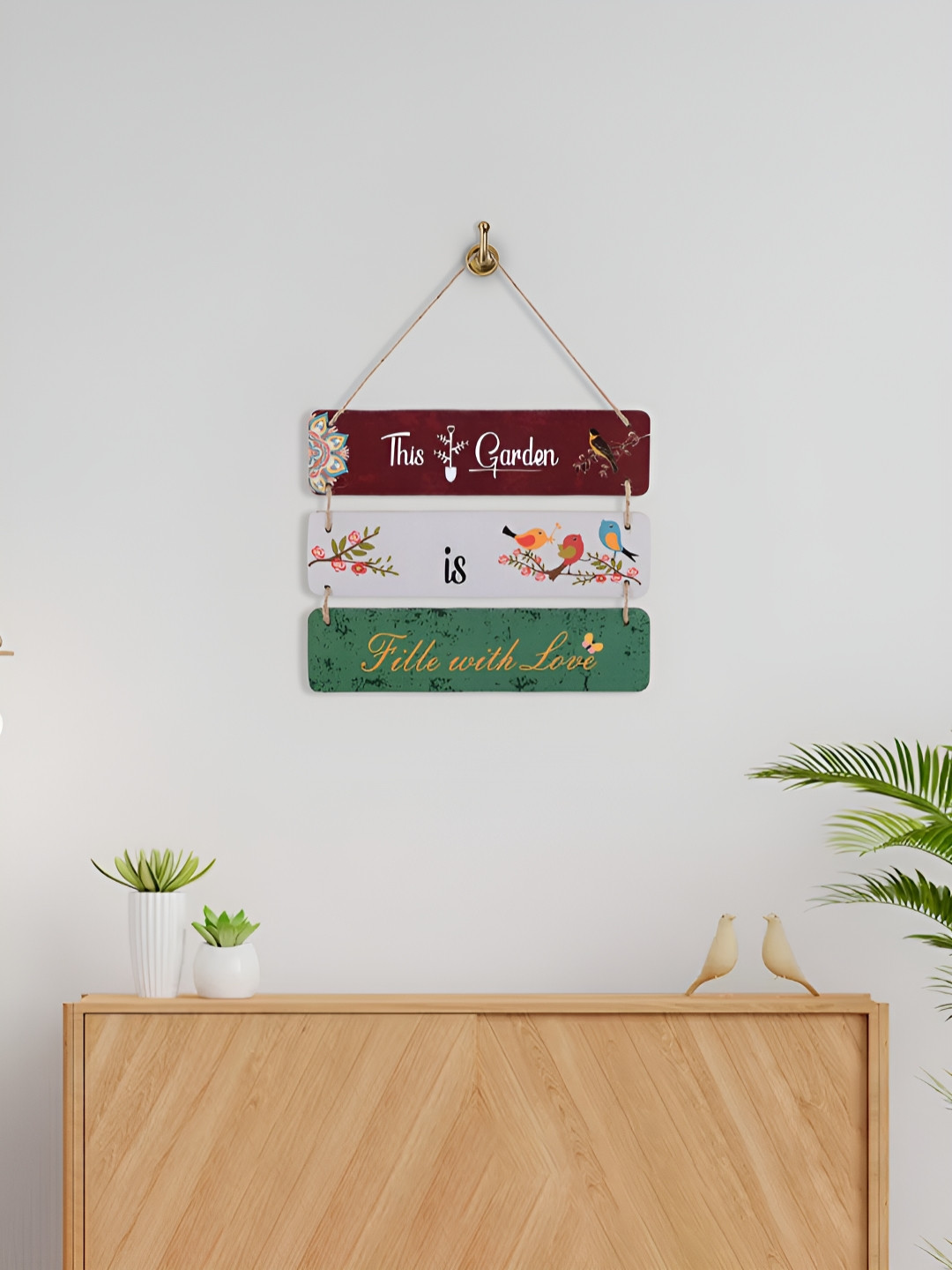 Kuber Industries Maroon & Green Printed Wooden Wall Hanging Decor