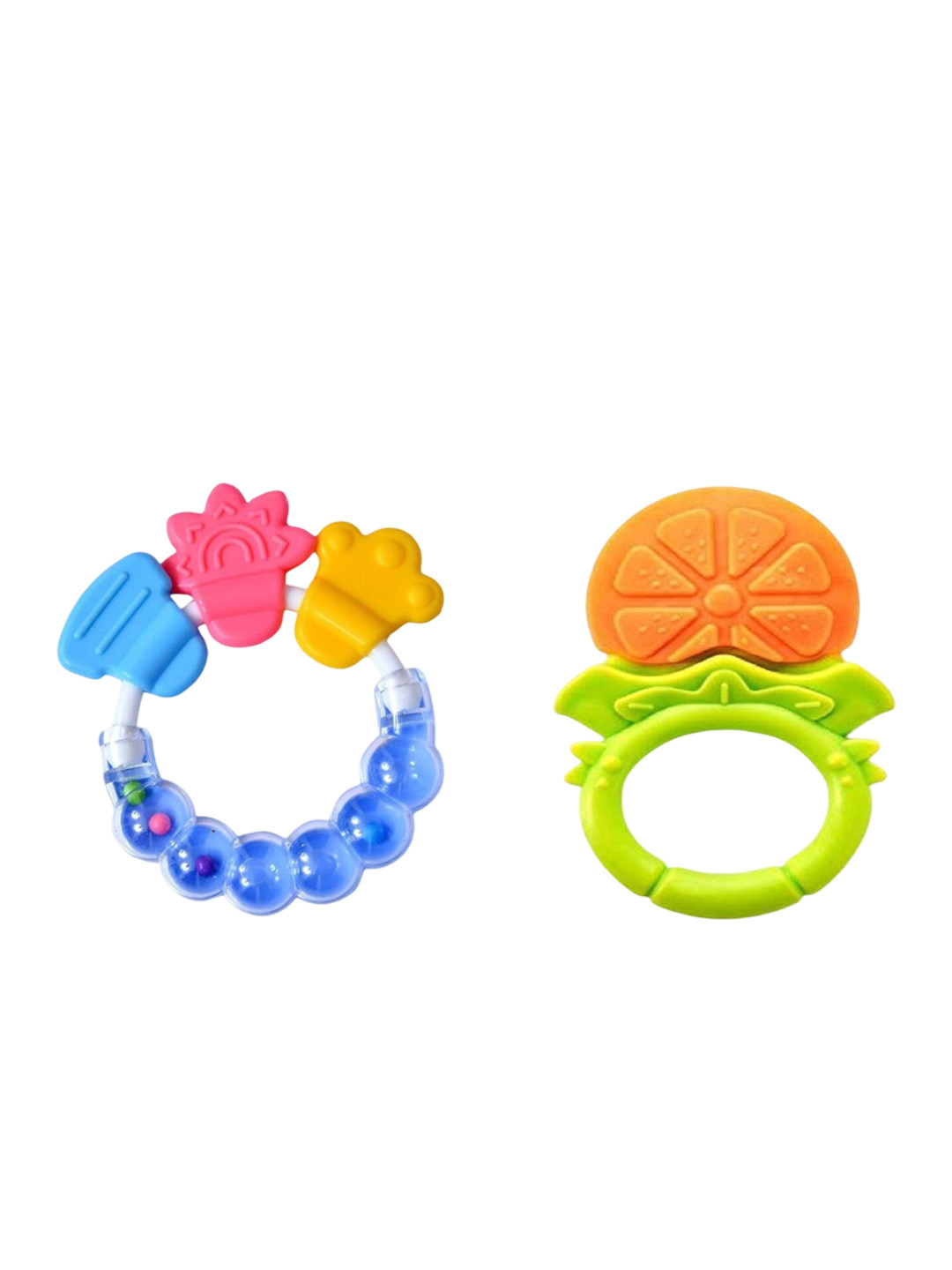 Joy Buzz Kids Set Of 2 Baby Rattle & Fruit Teether - Blue & Yellow