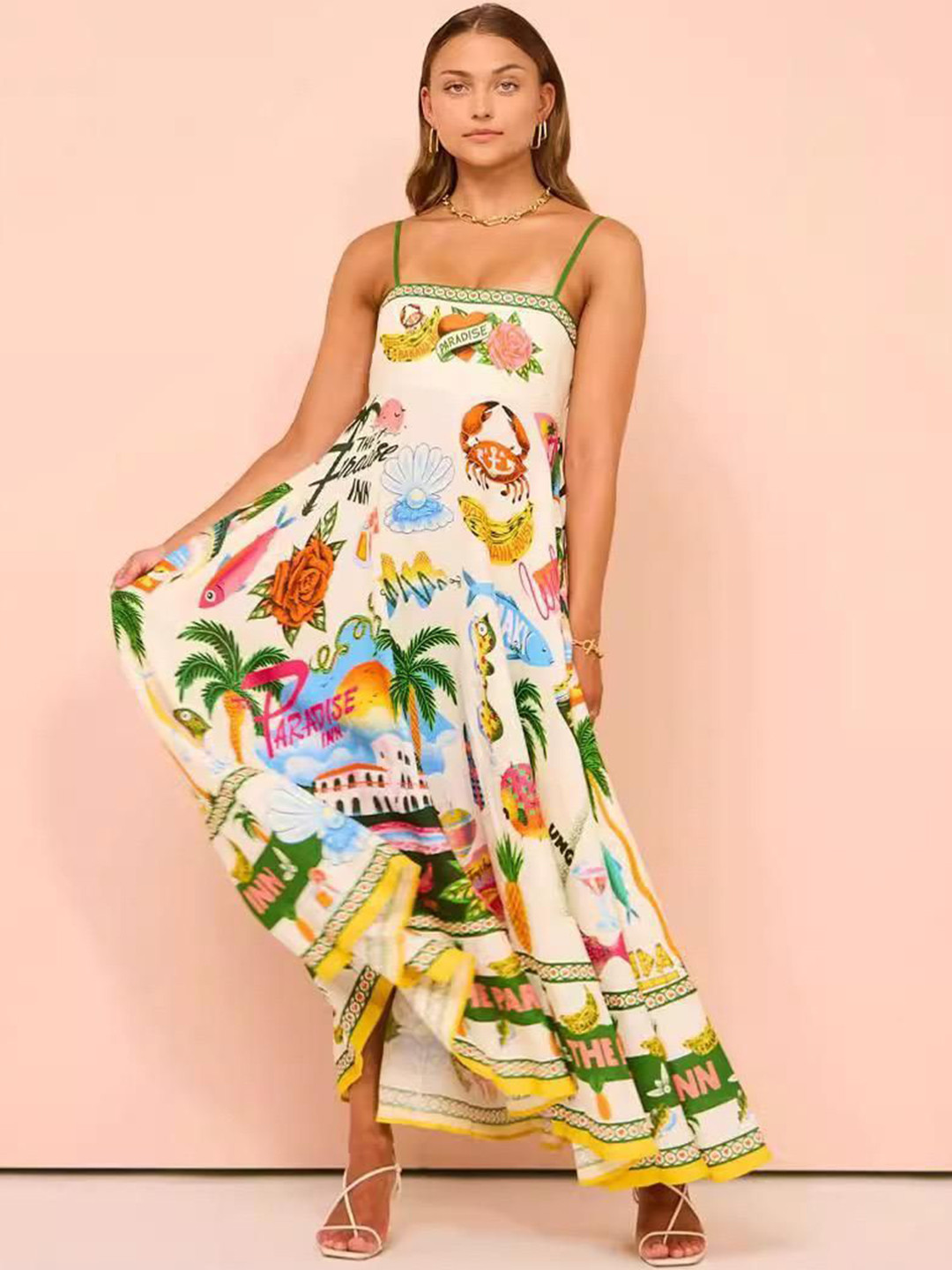 Miss Mosa By Akanksha  Women Off White Paradise Printed Summer Maxi Dress
