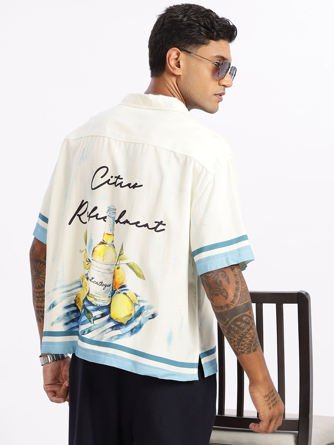 Eszett Boom Printed Spread Collar Cotton Oversized Casual Shirt