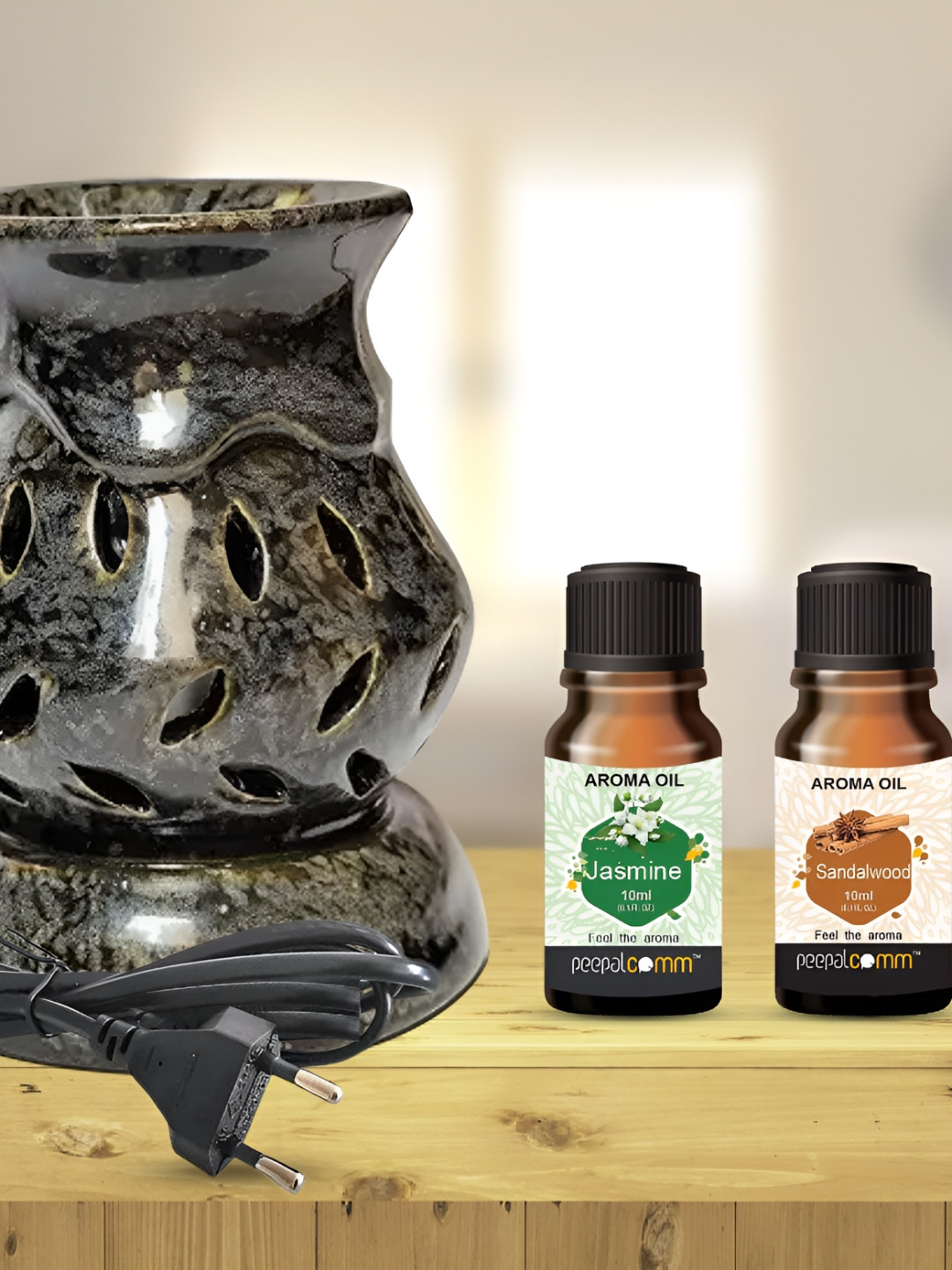 PEEPALCOMM 3 Pieces Black Pieces Aroma Oil Diffuser With Scented  Jasmine & Sandal Oils