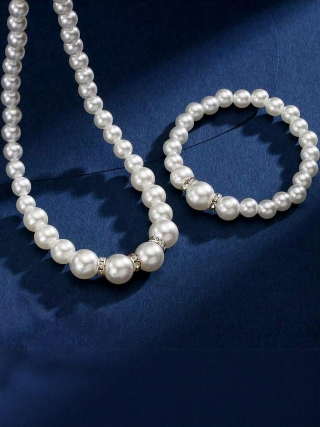ISLANA Pearl White Necklace and Bracelet Jewellery Set