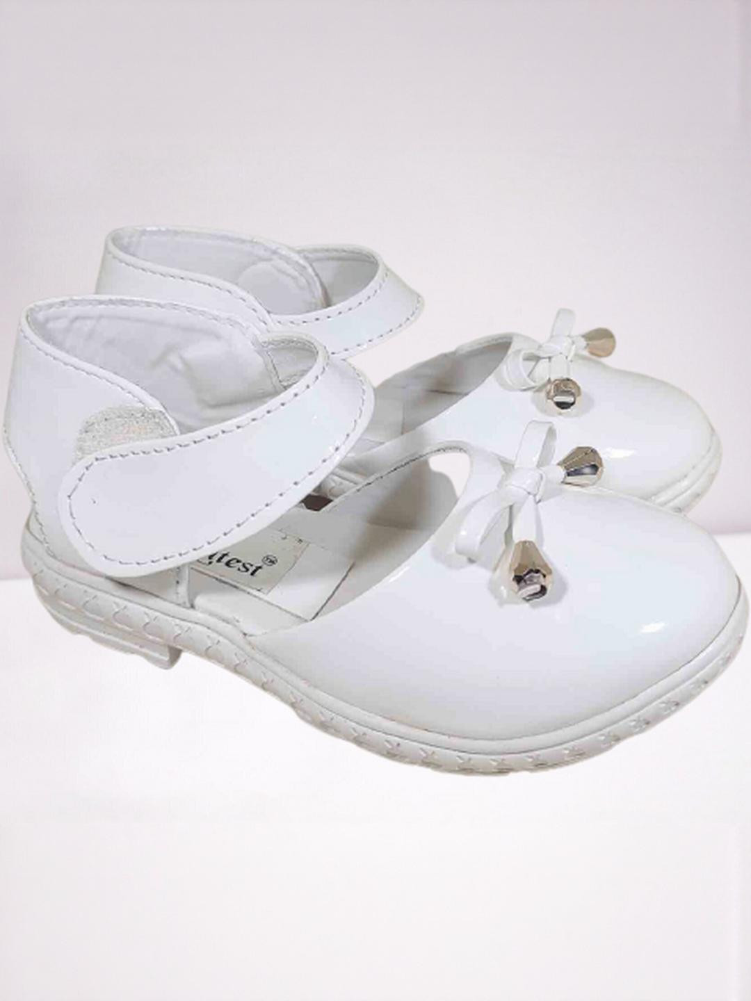 NEW LATEST Girls White Bow Embellished Velcro Flats