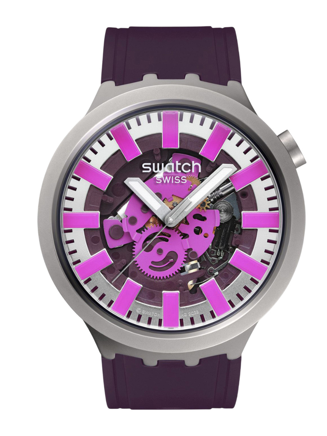 Swatch Audacious Acai Unisex Rubber Straps Analogue Watch SB07S120