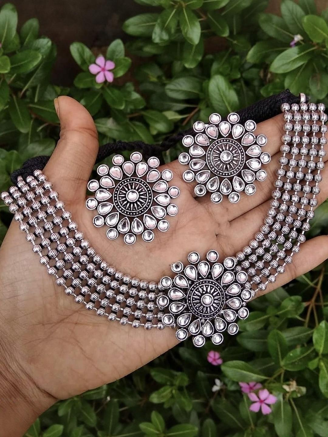 ISLANA Oxidised Silver Necklace and Earrings Jewellery Set