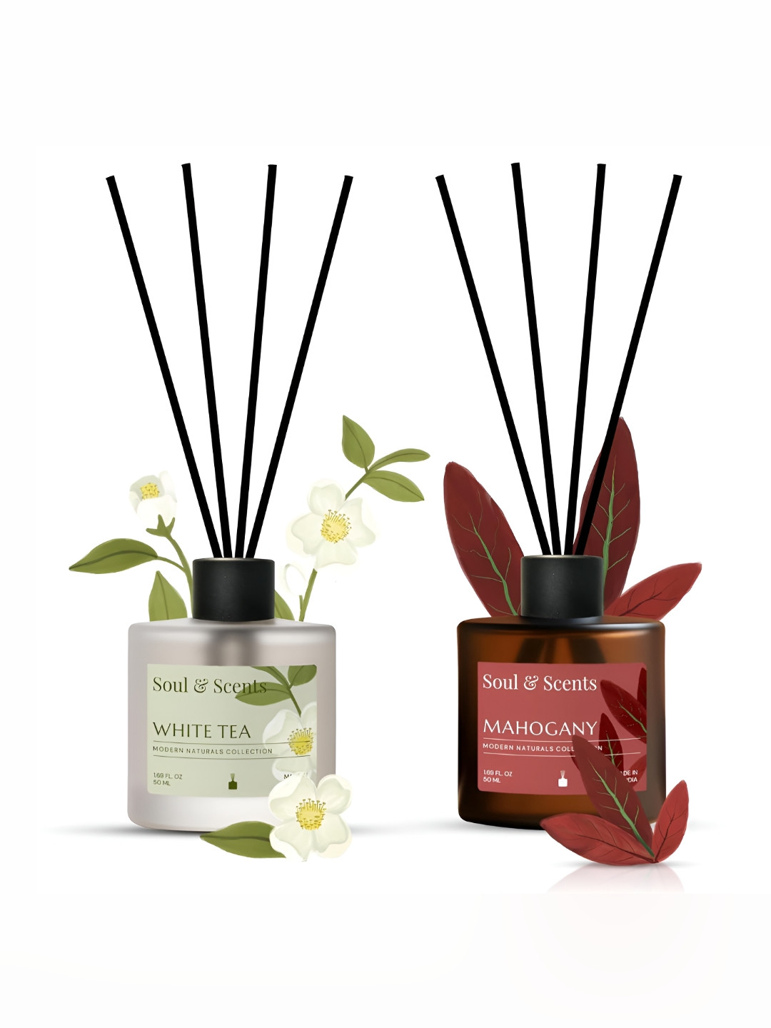 SOUL & SCENTS Pack Of 2 White Tea and Mahogany Reed Diffuser -50 ml