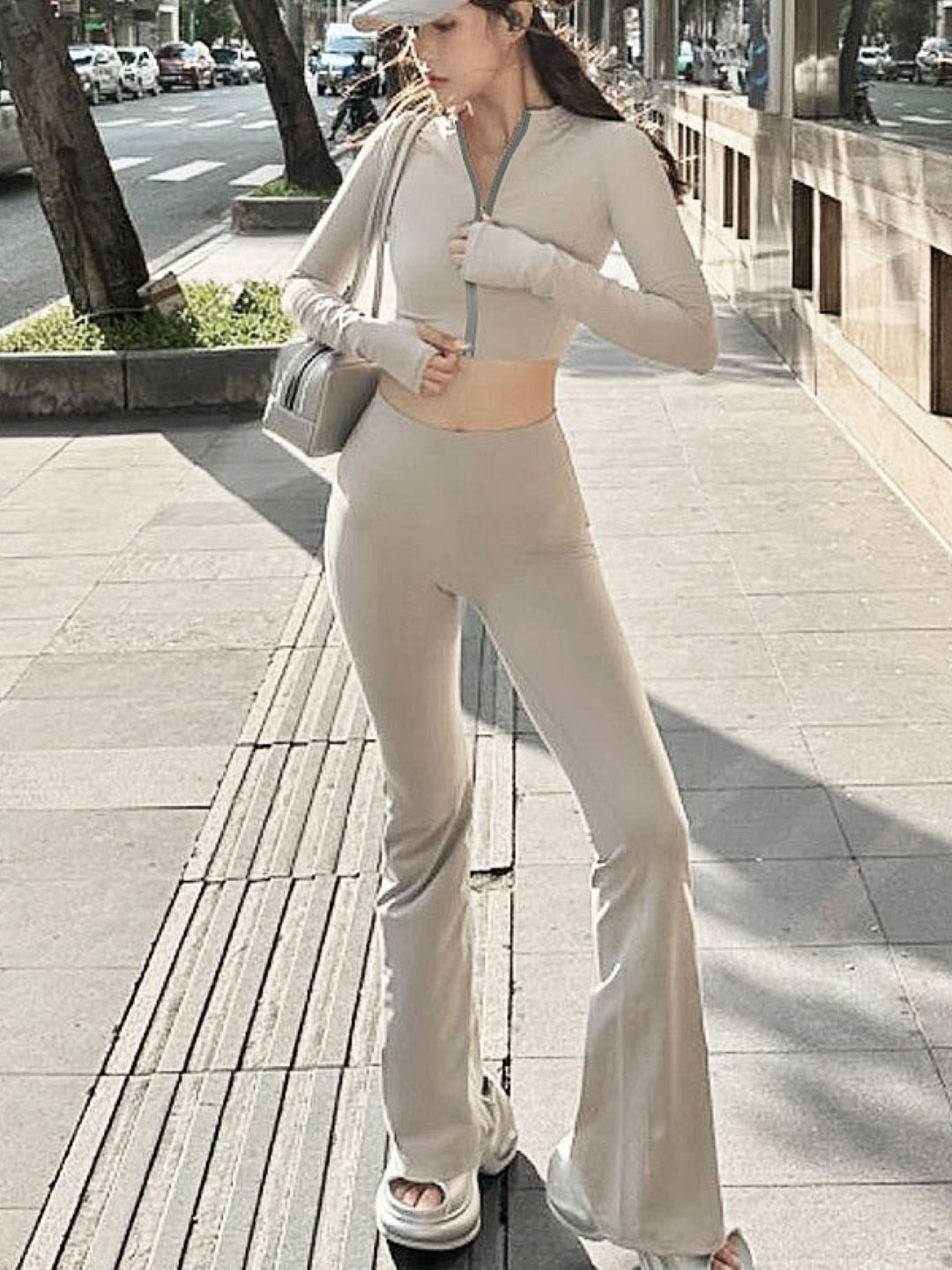 KPOP V-Collar Long Sleeve Cropped-Jacket With Trouser Co-Ords