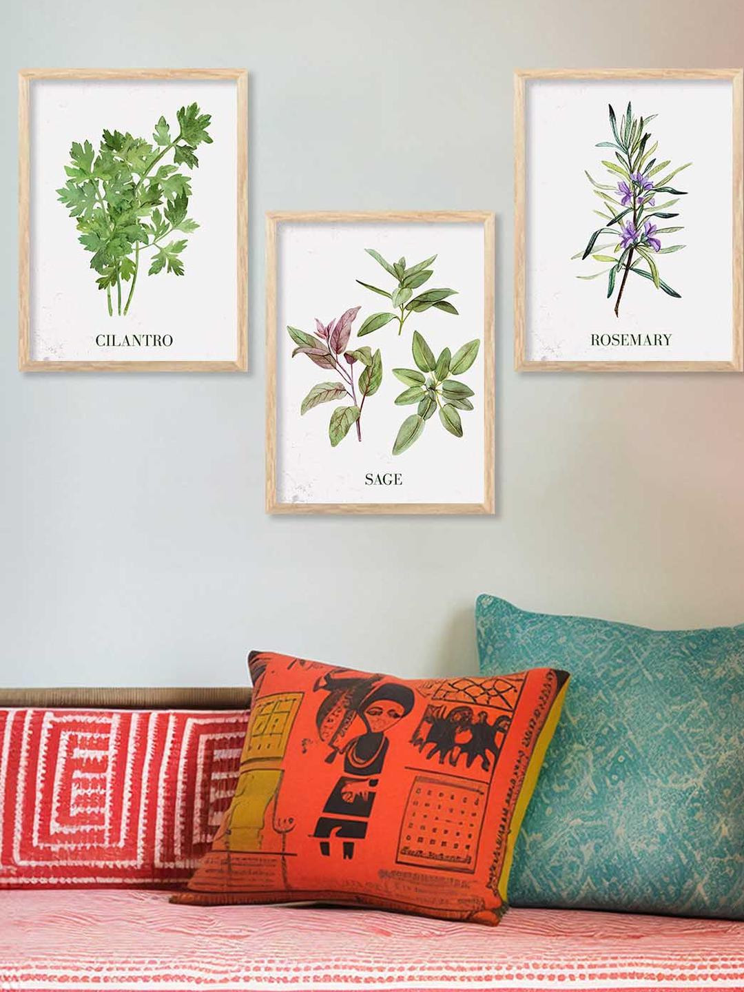 WALLLANE Brown 3Pc Wood Botanical Wall Paintings