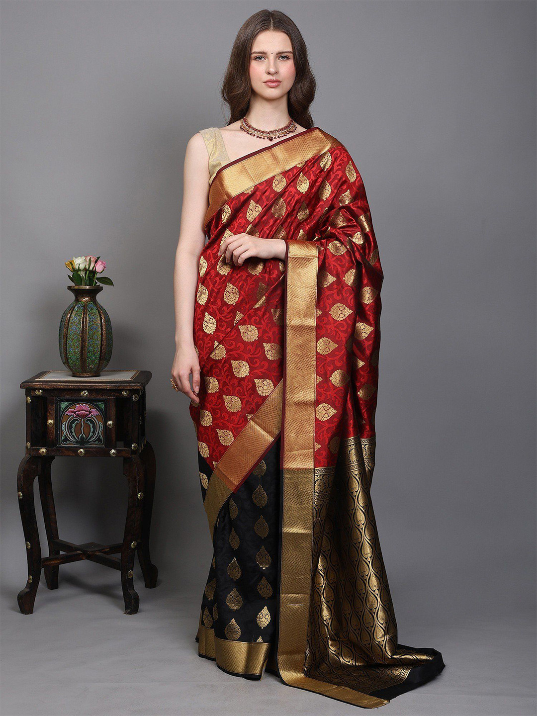 Exotic India Floral Woven Design Zari Saree