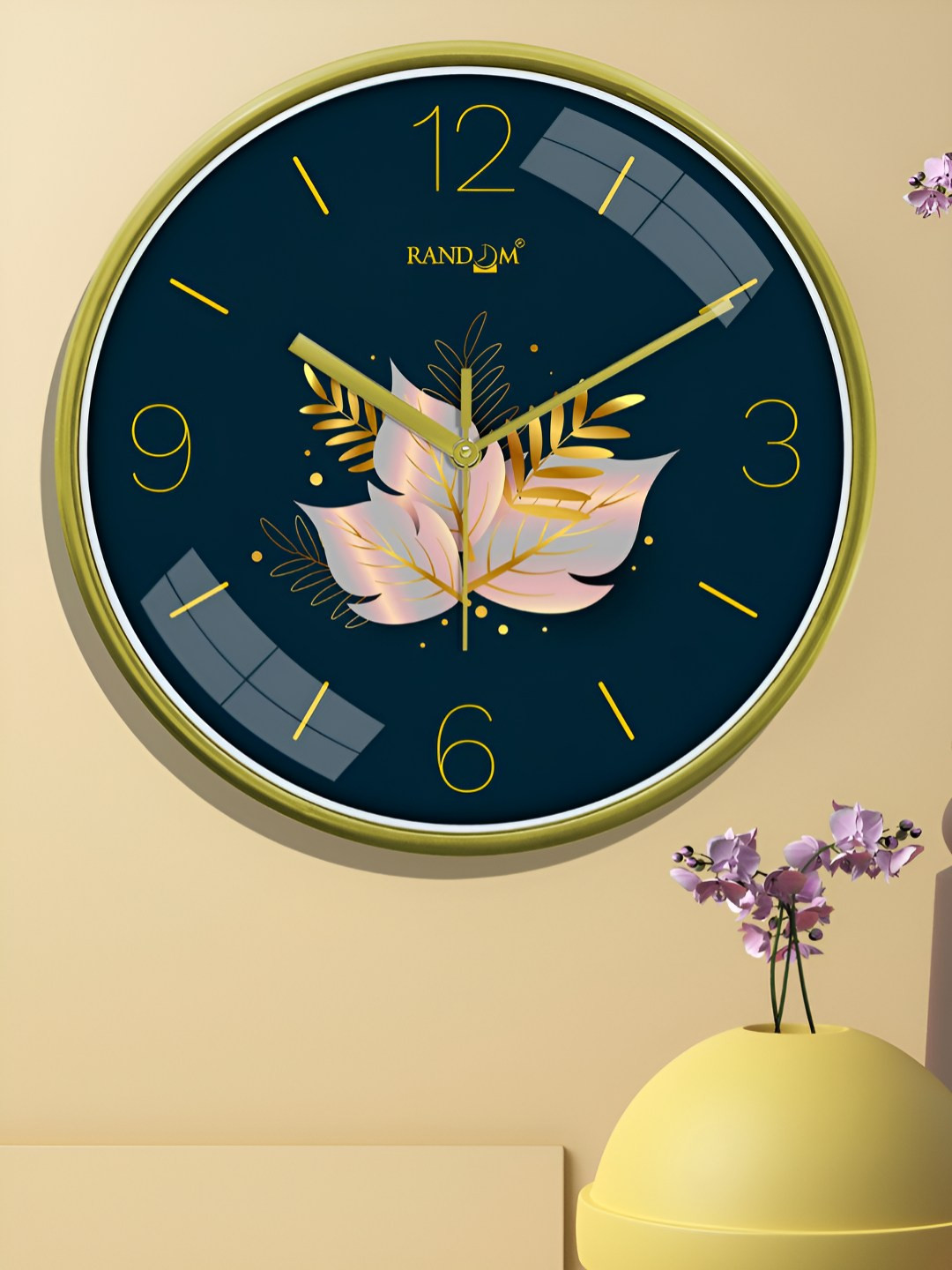 RANDOM Green & Yellow Round Printed Wall Clock