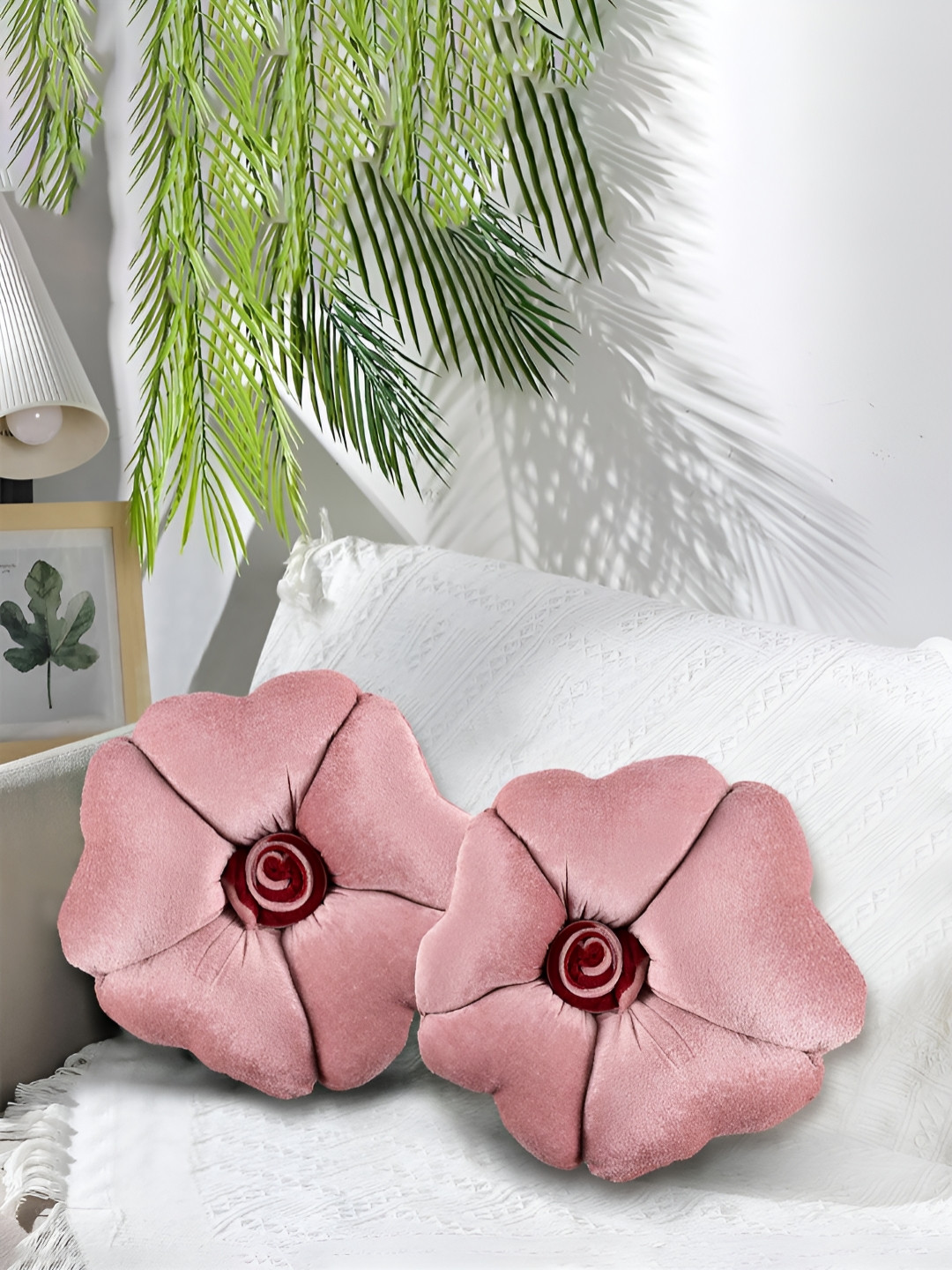 Kuber Industries Pink 2 Pieces Rose Shaped Pre-Filled Cushions