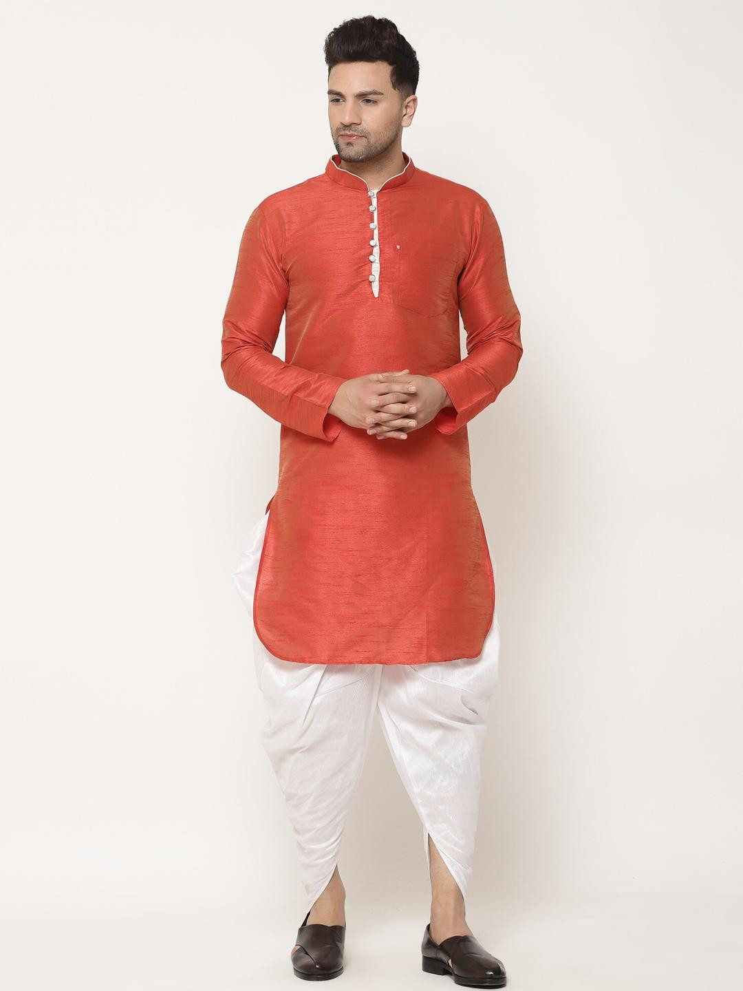 B BEN Men Solid Regular Pure Silk Kurta With Dhoti