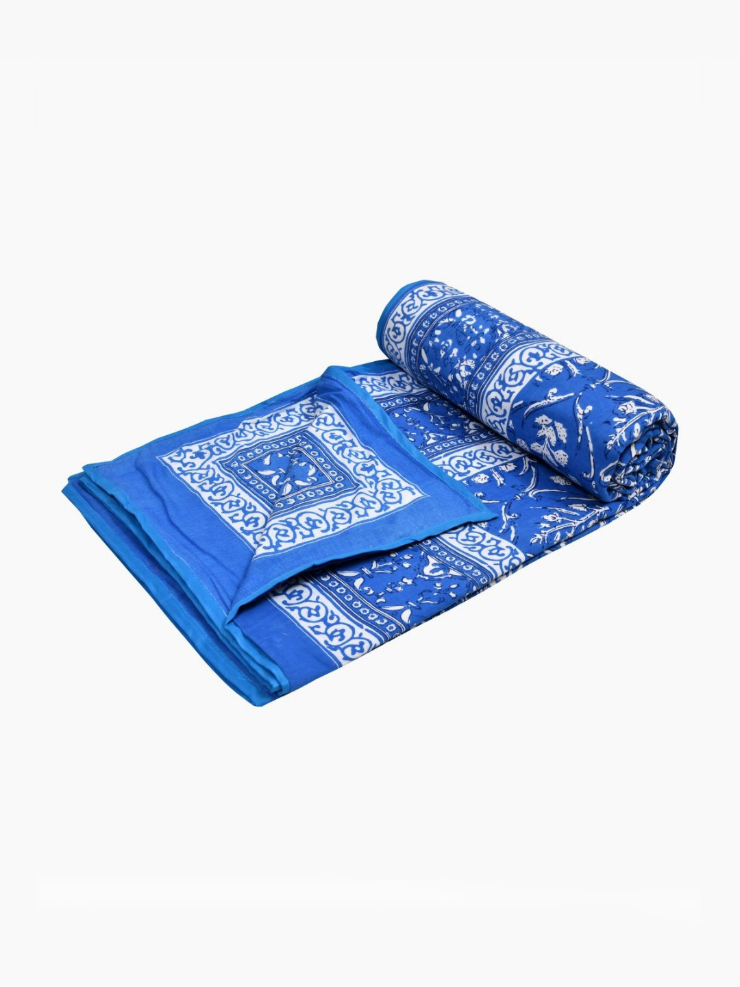 Sangria Blue & White Floral Printed Cotton AC Room 150 GSM Single Dohar