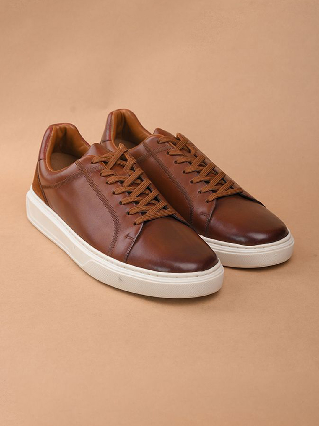 The Brown Hide Leather Mid-Top Sneakers