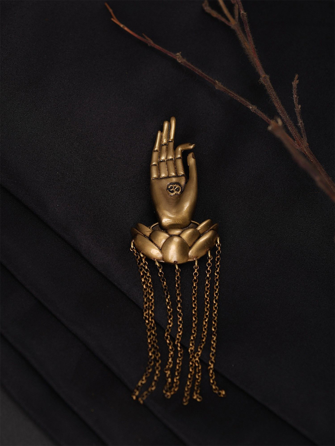 Exotic India Gold Plated Buddha Blessing Hand Brass Brooch