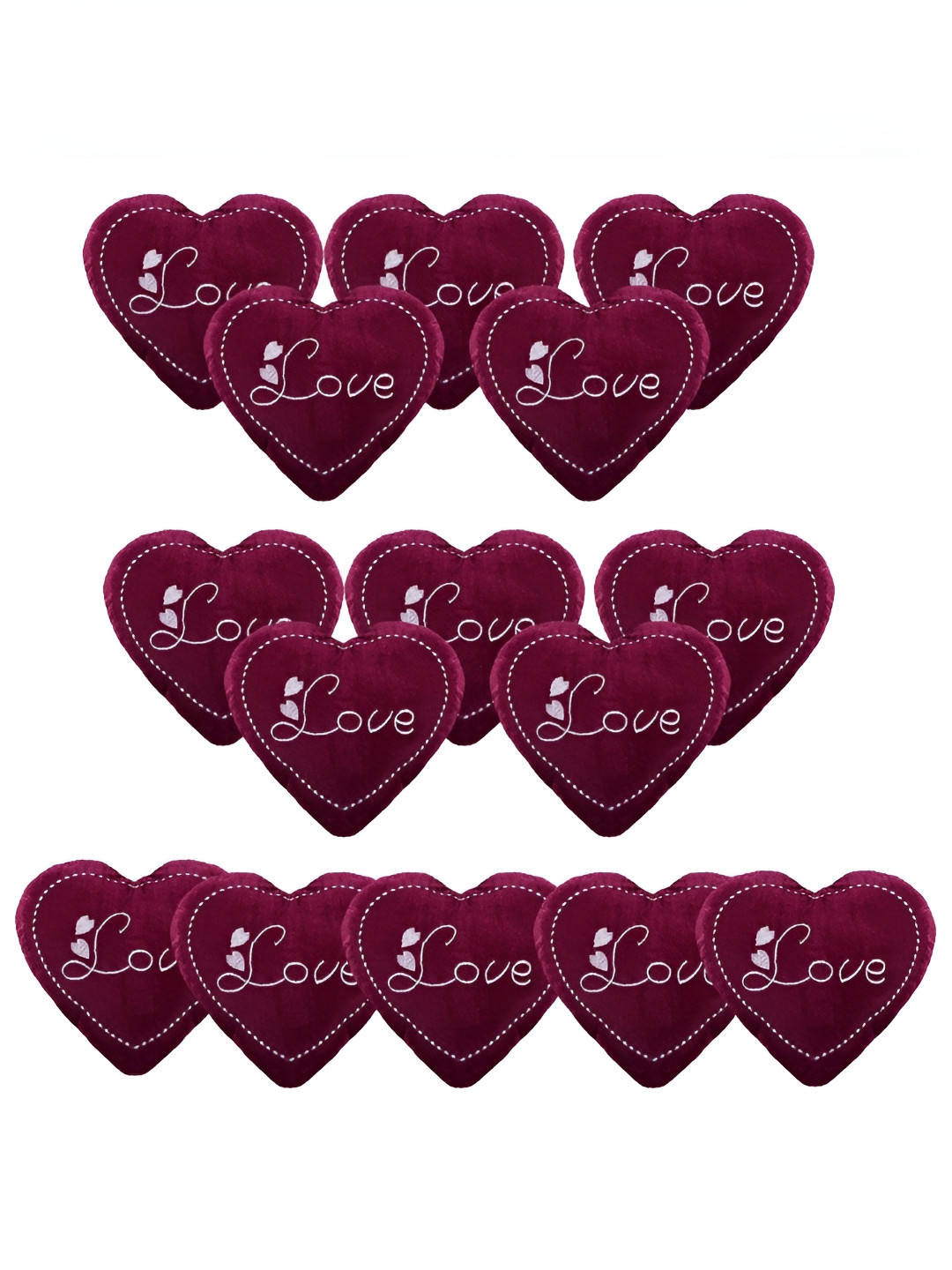Kuber Industries Maroon 15 Pieces Embroidered Heart Shaped Pre-Filled Cushions
