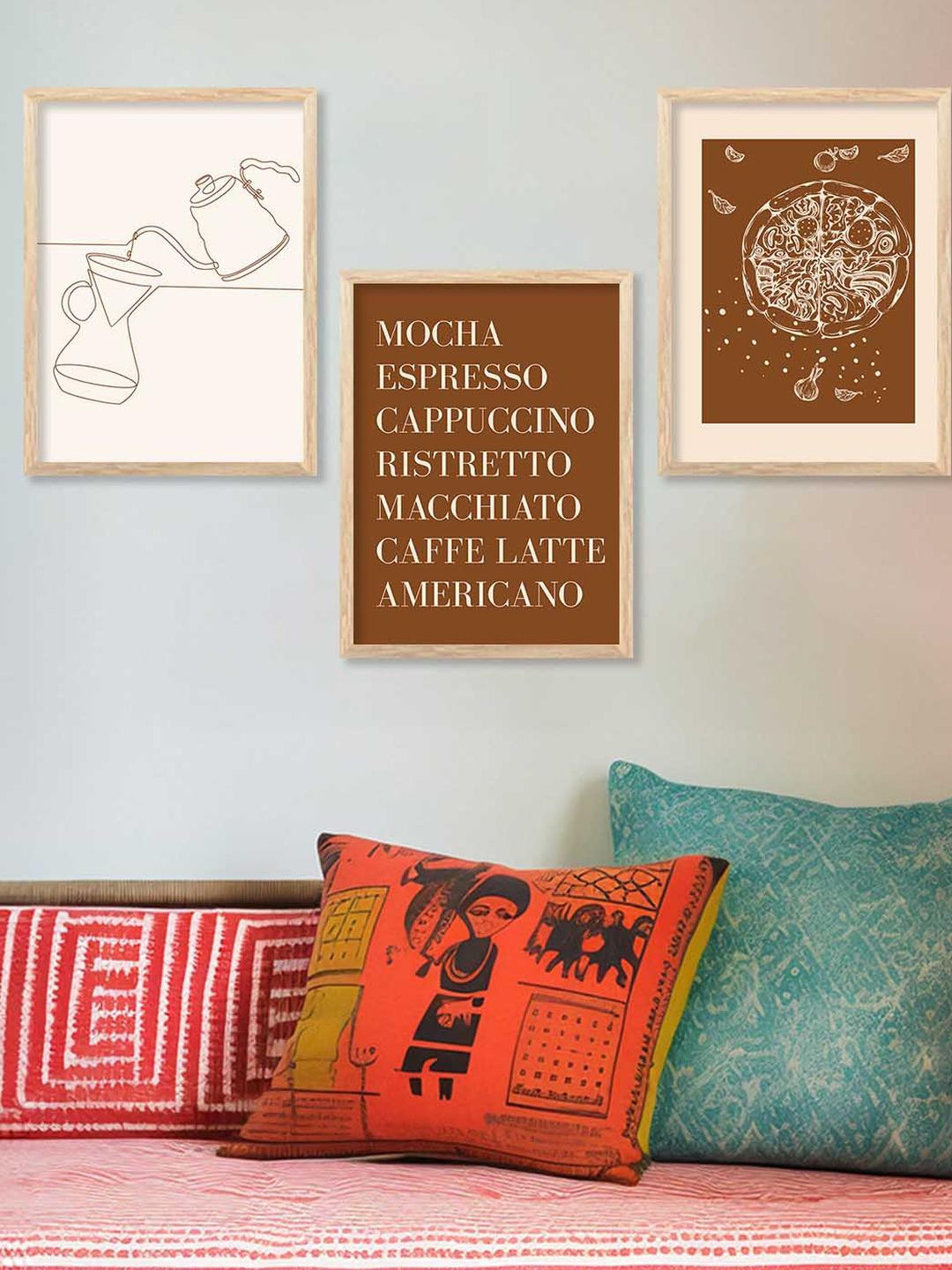 WALLLANE 3 Piece  Brown & Beige  Wood Abstract Wall Painting