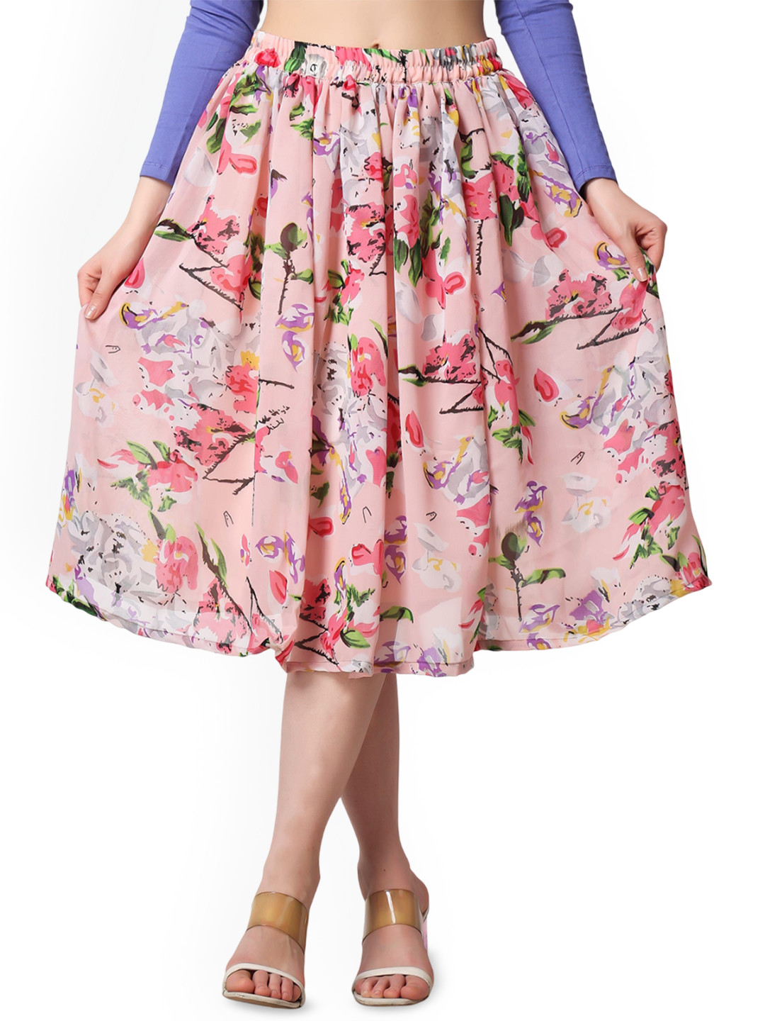 MINOS Printed Flared Knee Length Skirt