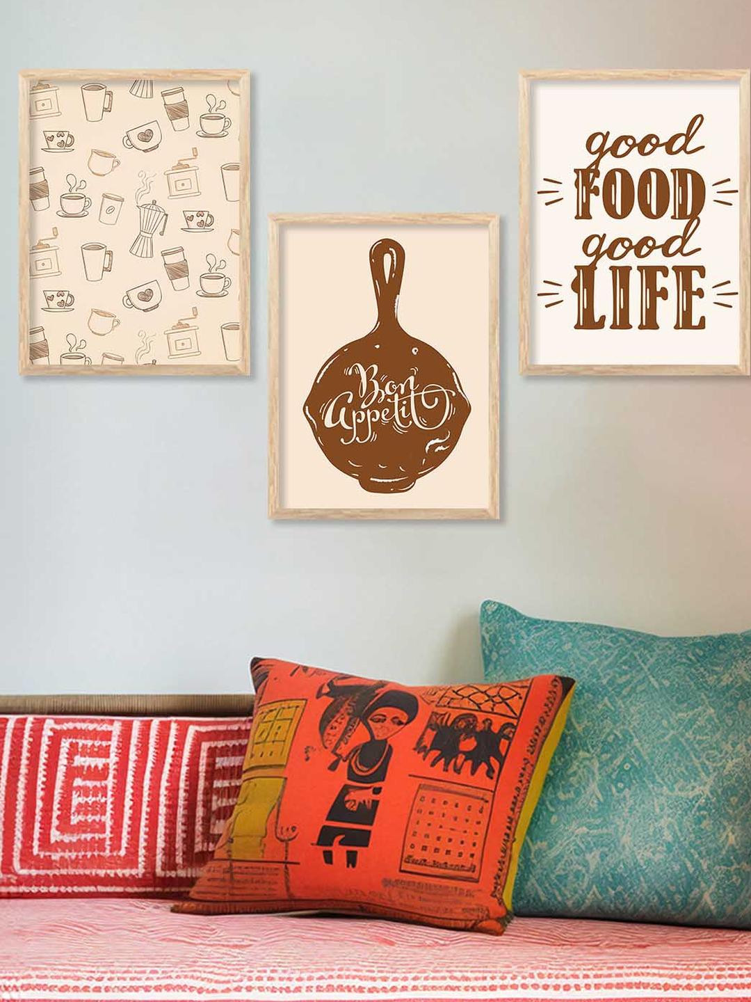 WALLLANE Brown 3 Piece Wood Wall Paintings