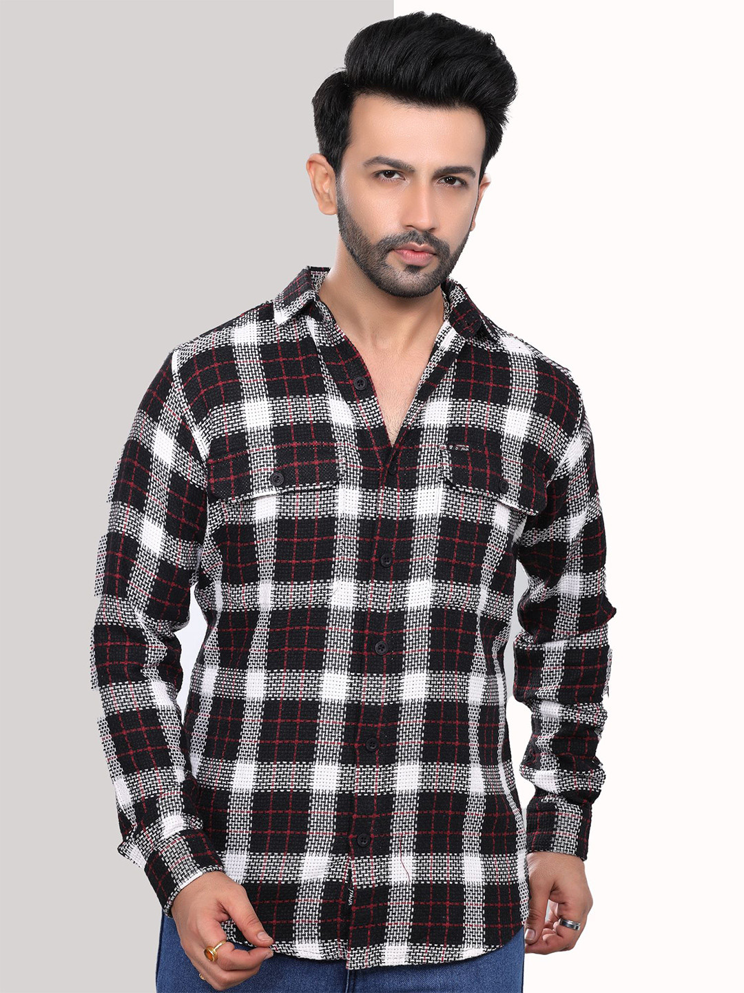 D Finish Smart Checked Long Sleeves Cotton Oversized Shirt