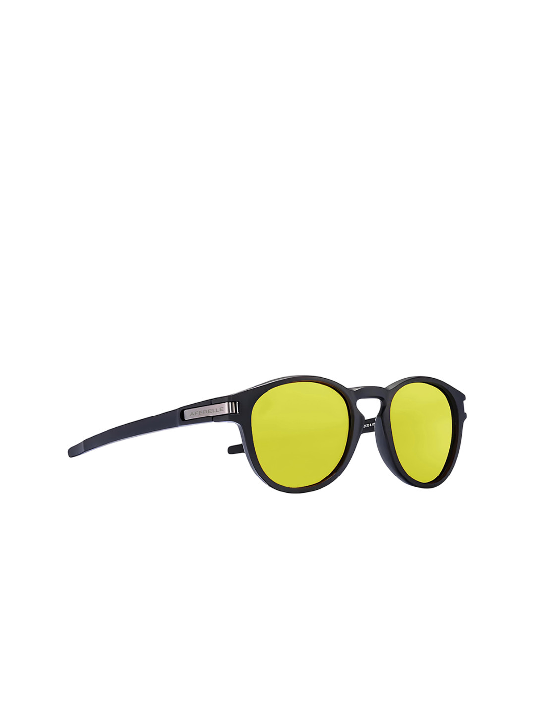 AFERELLE Unisex Polarised Lens Round Sunglasses OBLKYELLOWV0