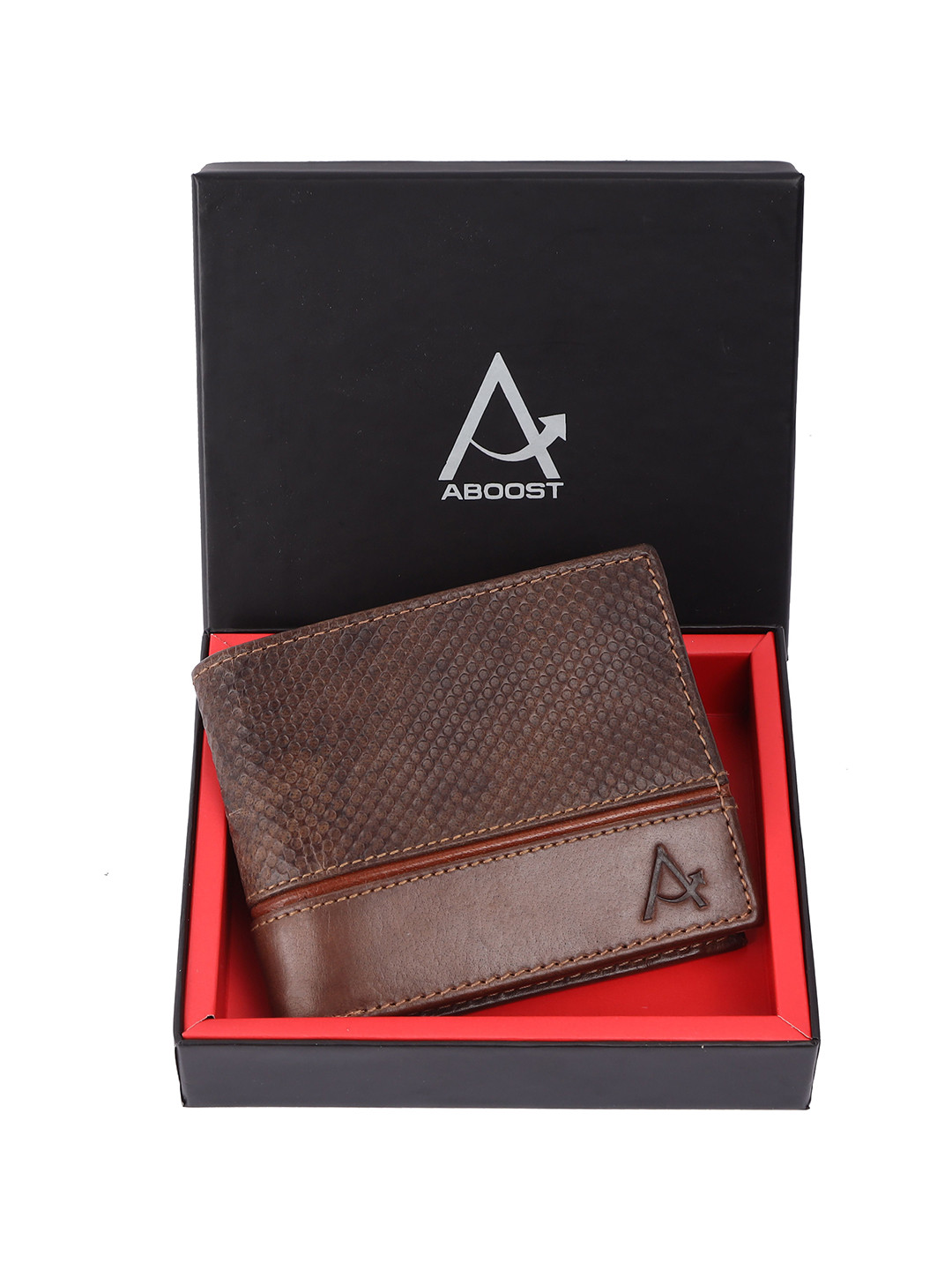 ABOOST Men Brand Logo Self Design Leather Two Fold Wallet