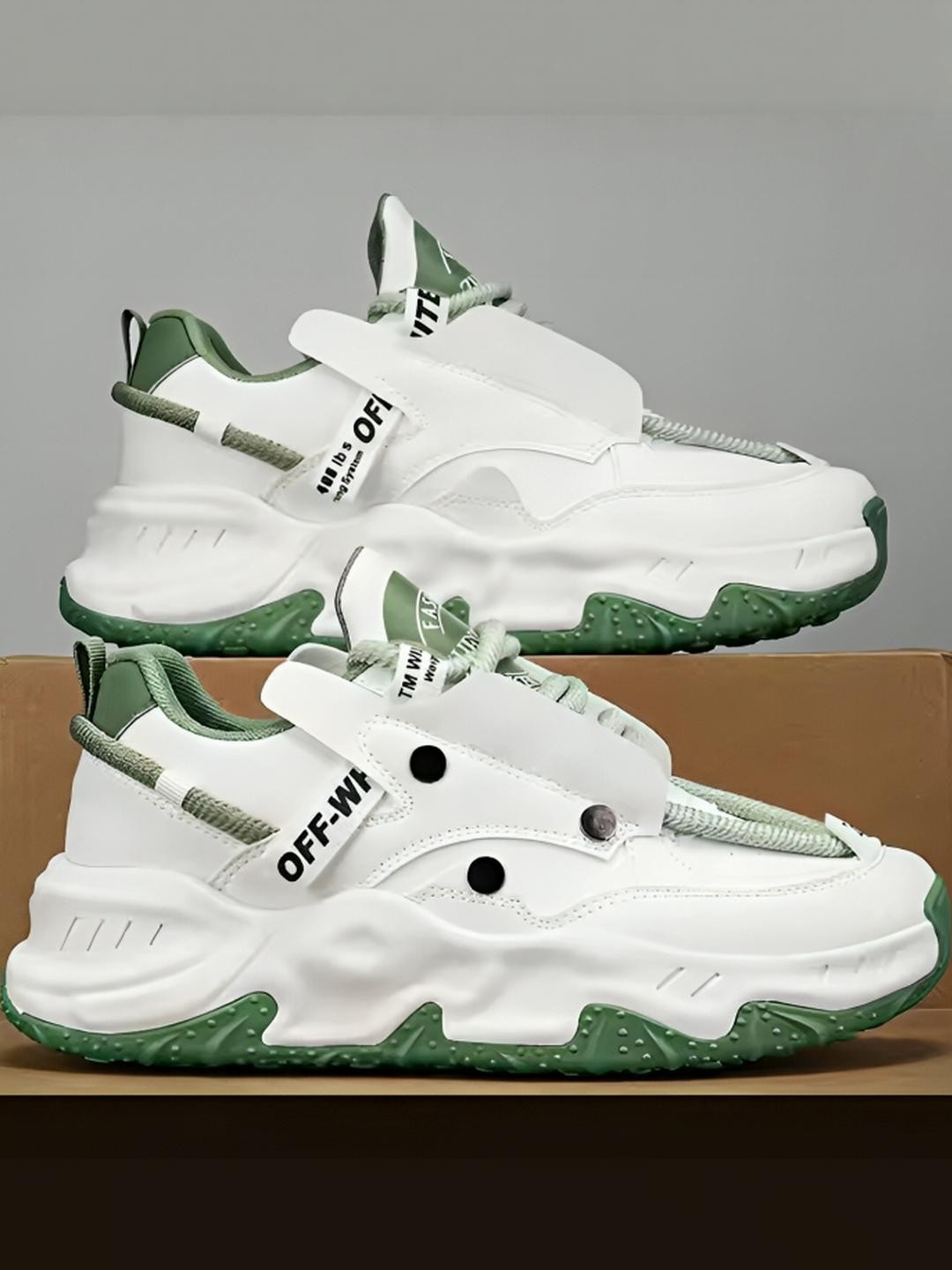 Akiko Men White And Green Leather Casual Sneakers with Comfort Insole
