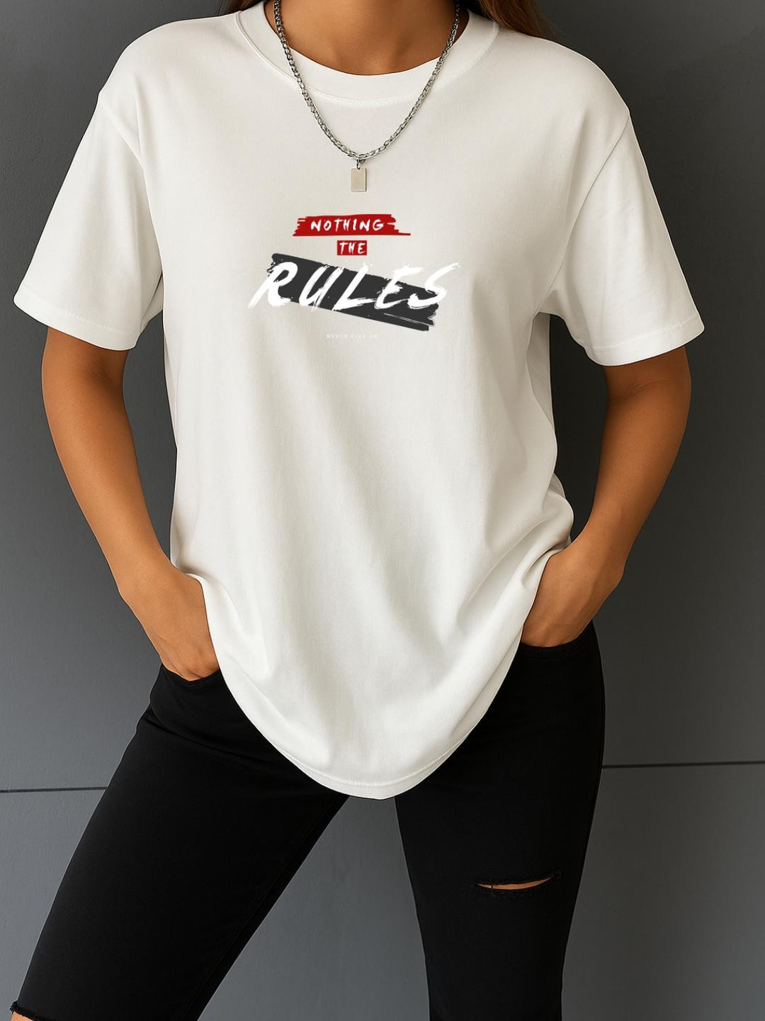 Women White Oversized Typography T-Shirt