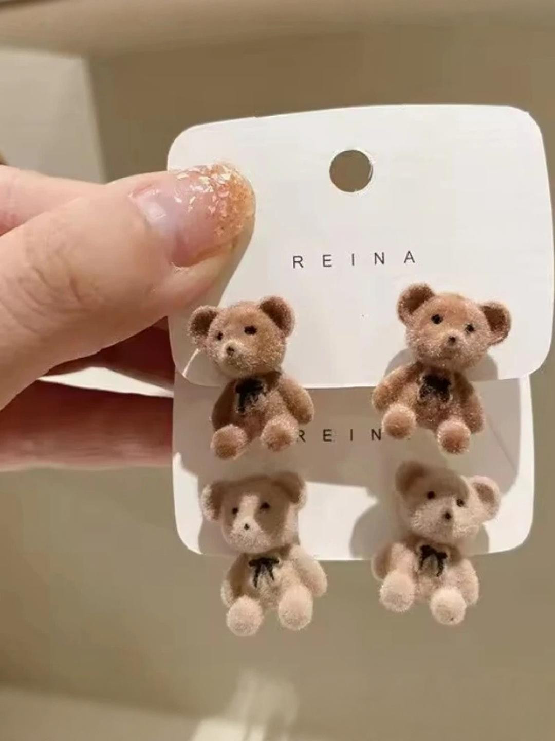 AKISON JEWELS Pack of 1 Women Beige Teddy Bear Stud Earrings