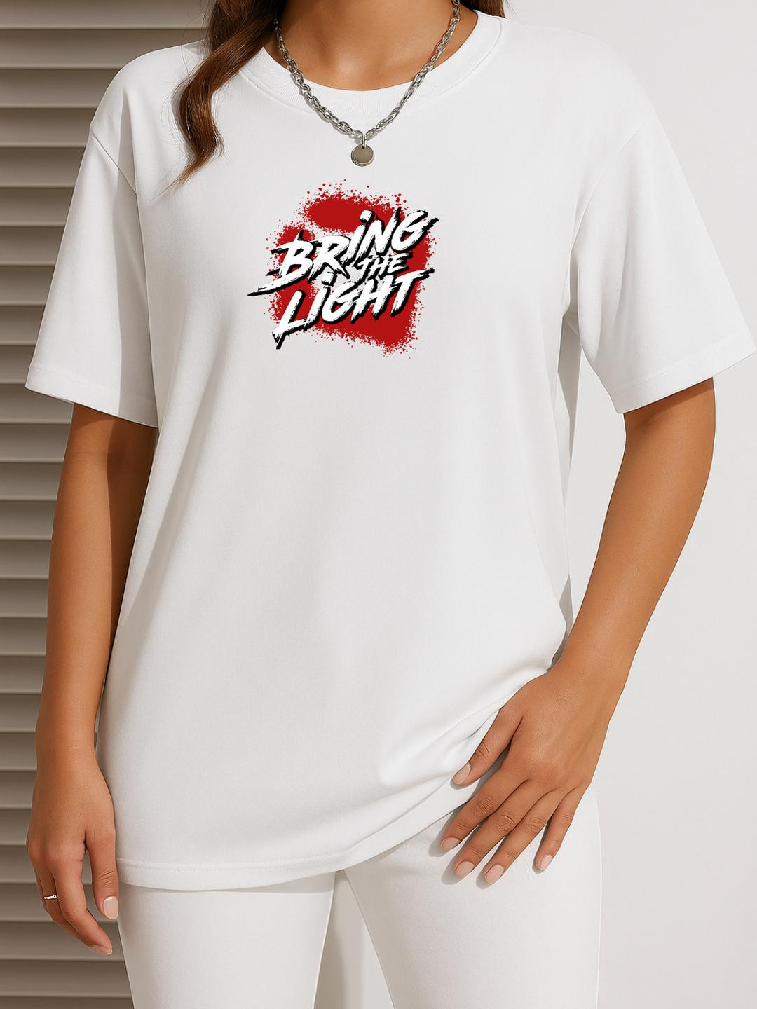 Women White Oversized Typography T-Shirt