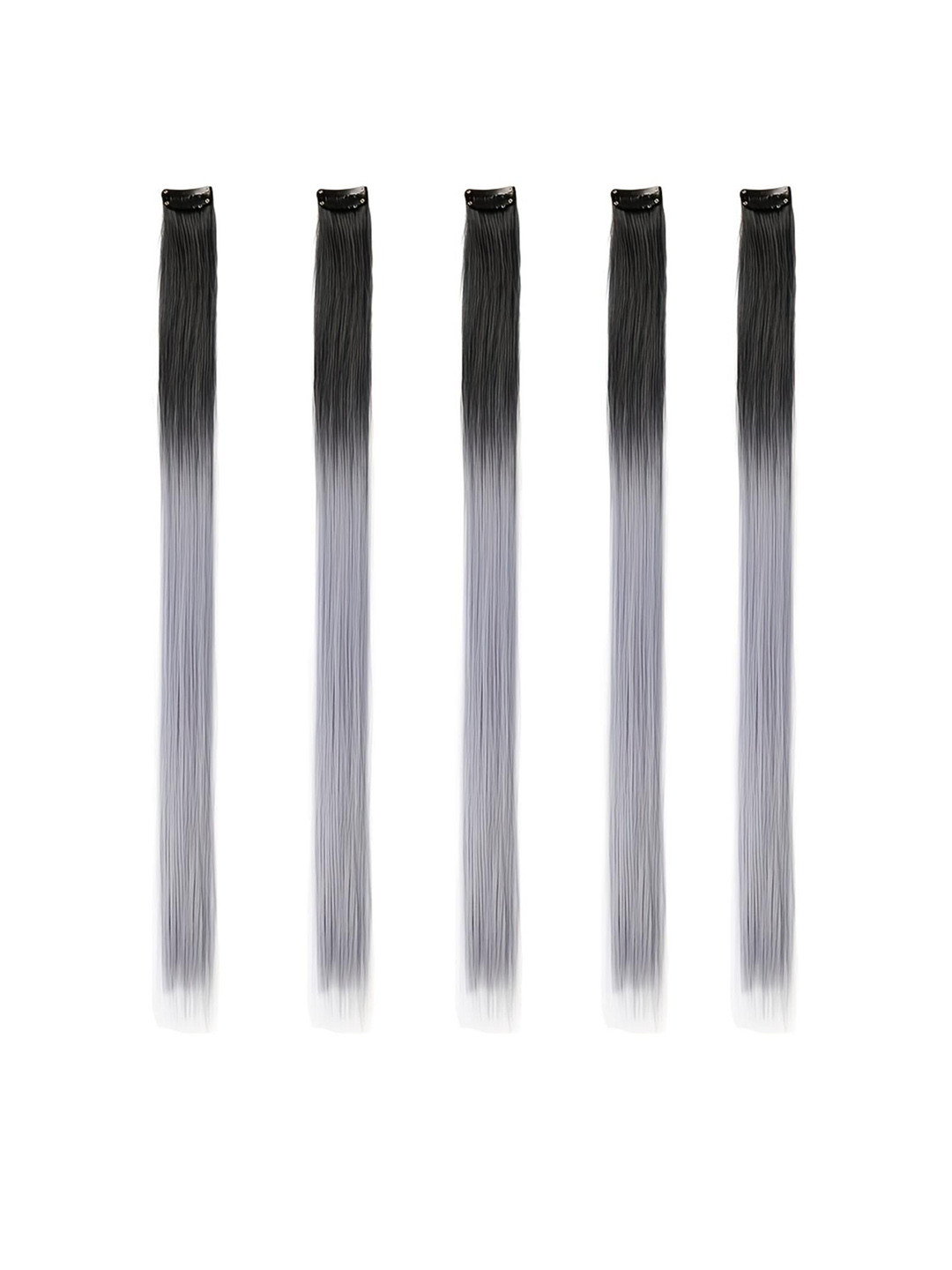CHANDERKASH Set Of 5 Clip In Straight Colored Stand Hair Extension - Black - 20 Inch