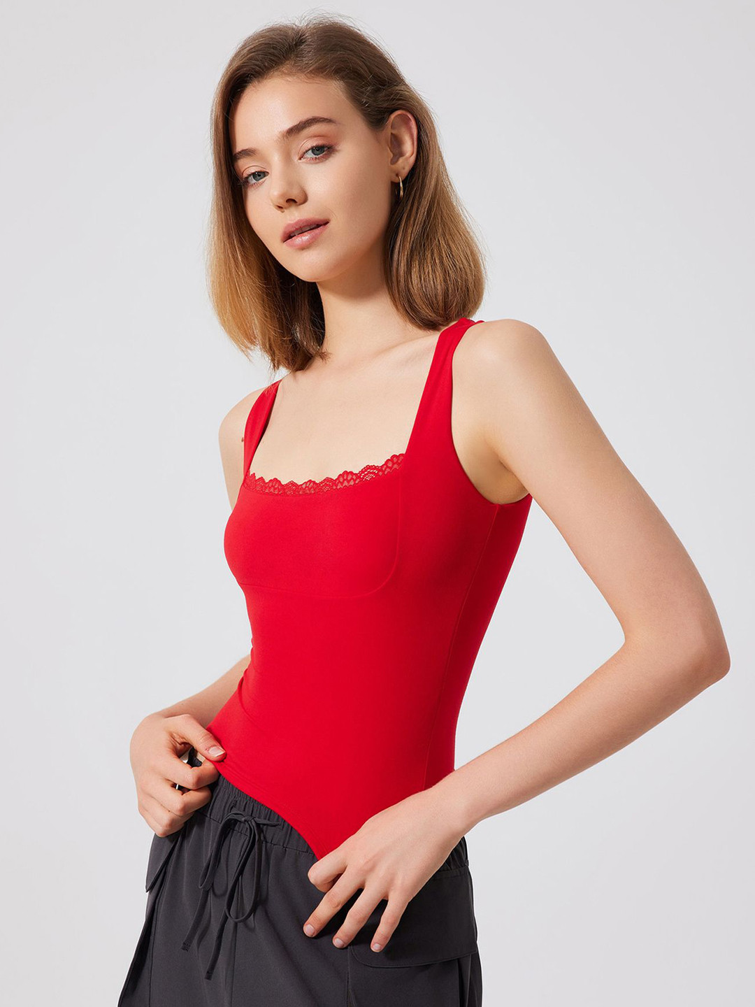 LULU & SKY Red Square Neck Sleeveless Fitted Top