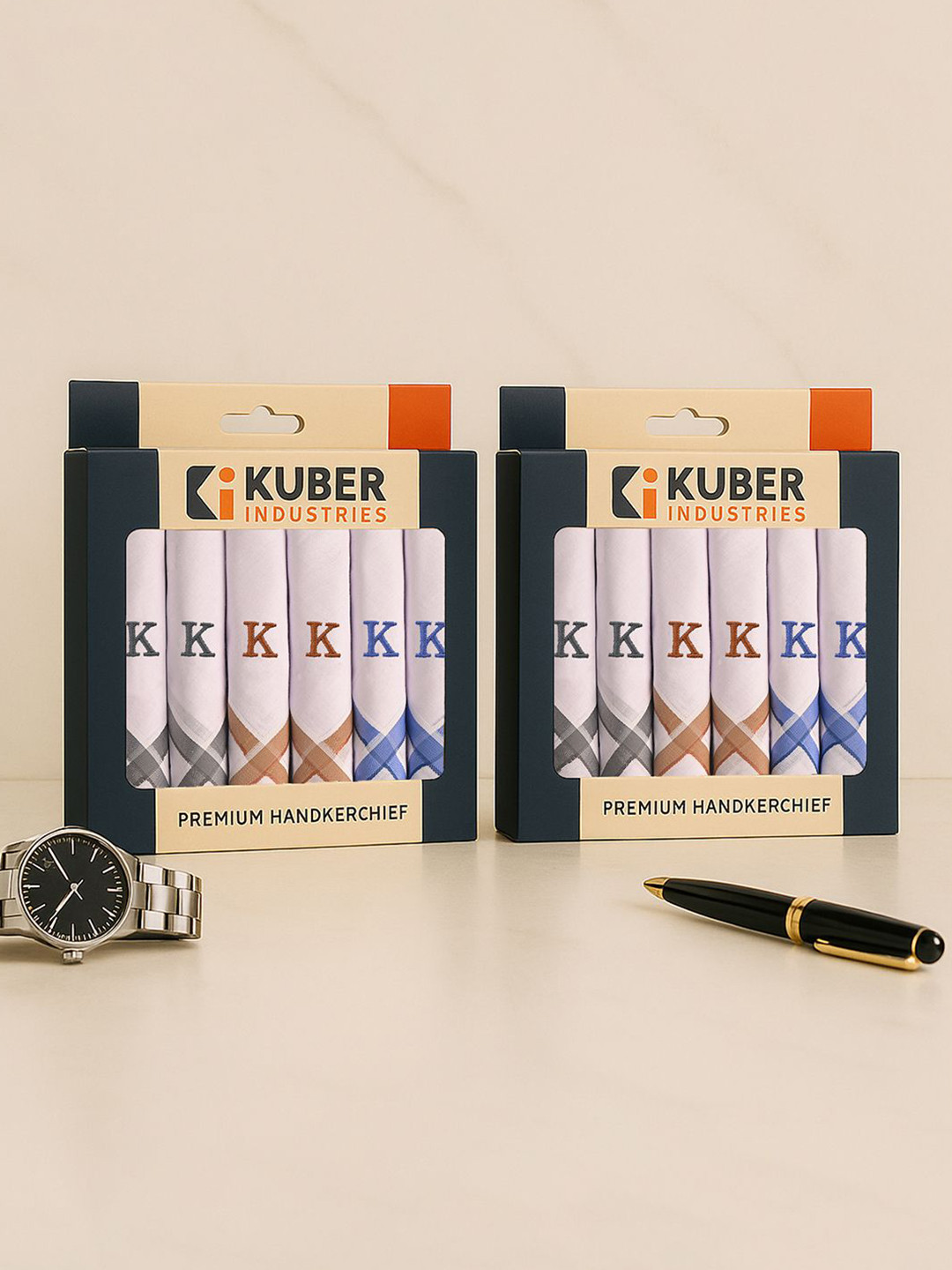 Kuber Industries 12 Pieces Monogram Letter K Embroidery Border Cotton Handkerchiefs