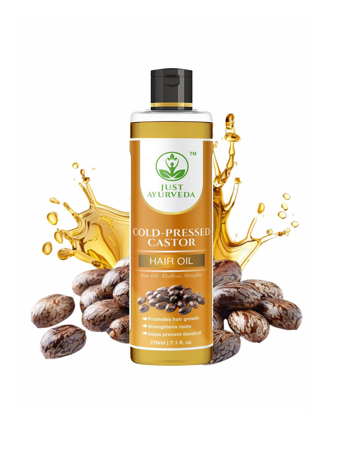 JUST AYURVEDA Set Of 2 Cold-Pressed Castor Hair Oil Promotes Hair Growth- 210 ml Each